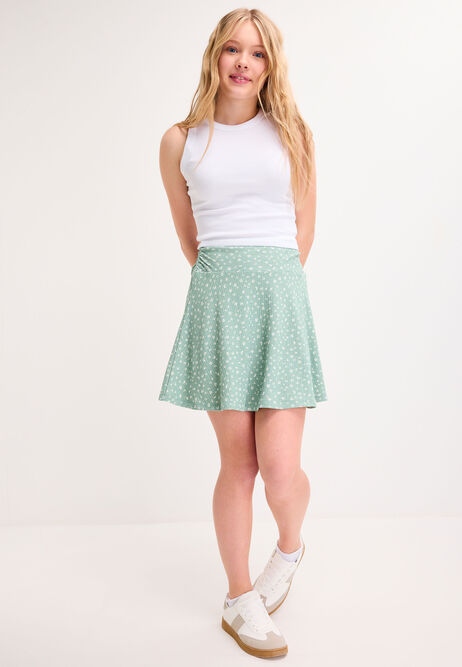 Older Girls Mint Floral Crinkle Skirt