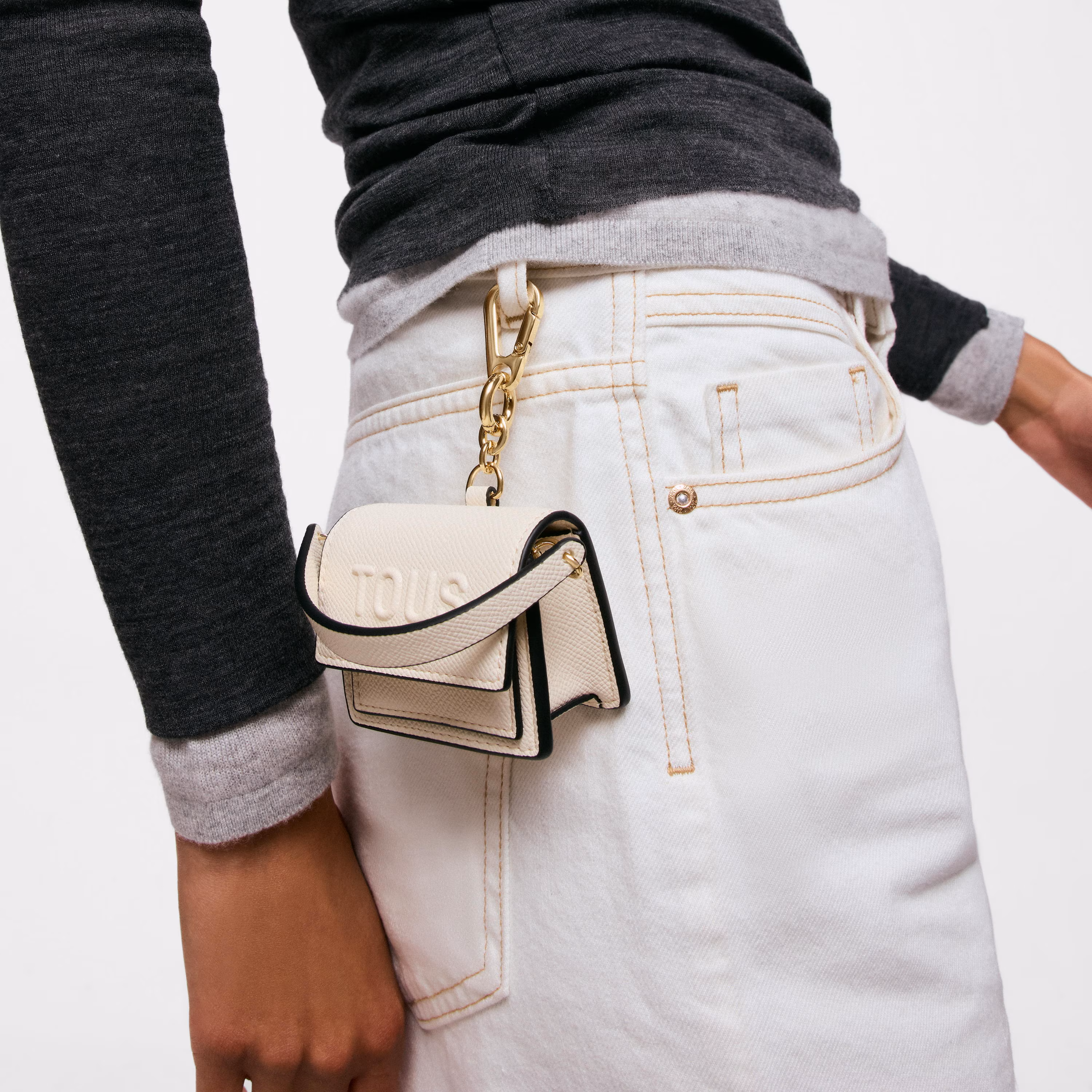 Llavero mini bandolera beige Audree