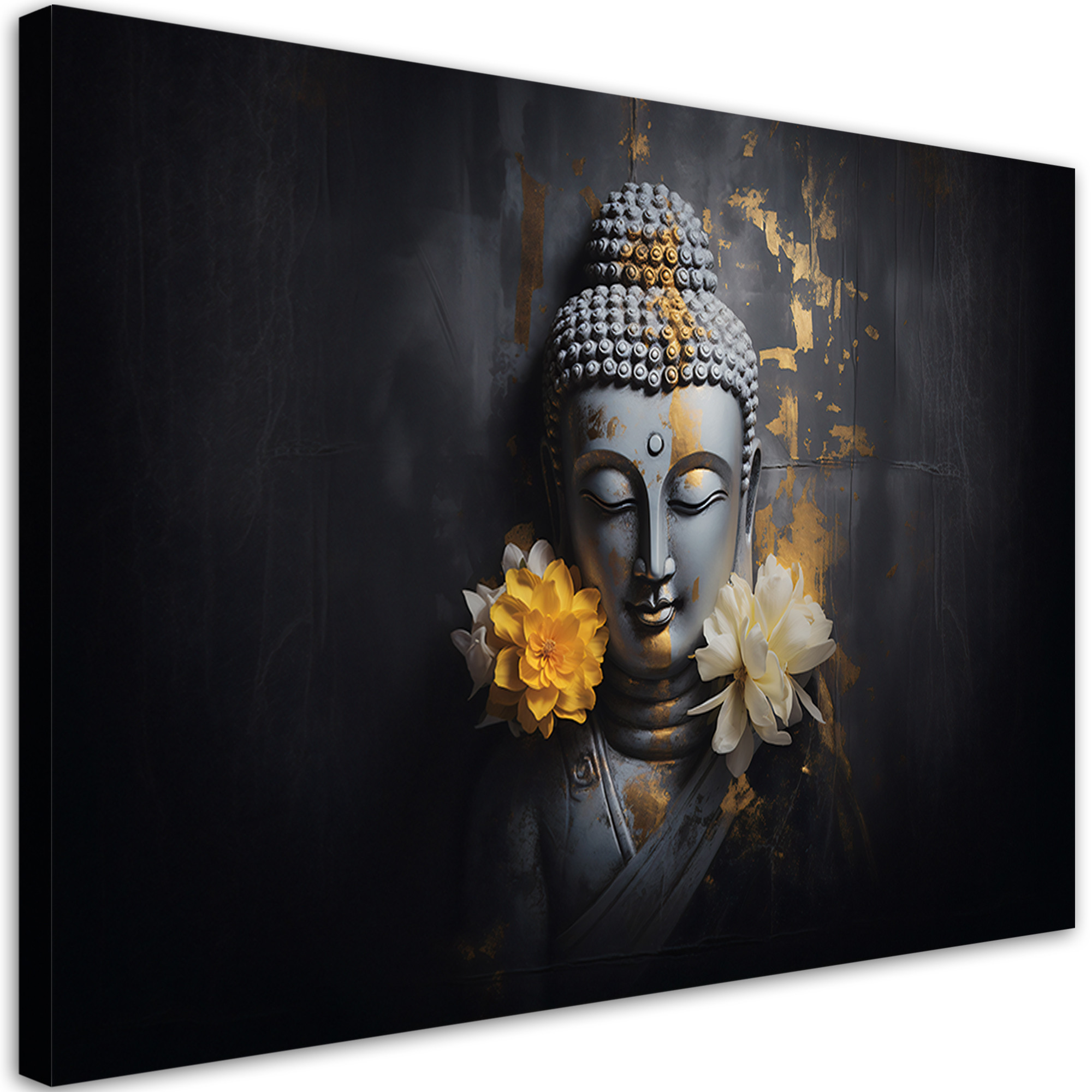 Feeby Obraz na płótnie, Szary budda i kwiaty 60x40