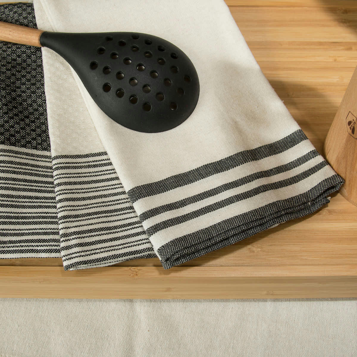 MAHDIA - Torchons (x3) coton  45x70 noir