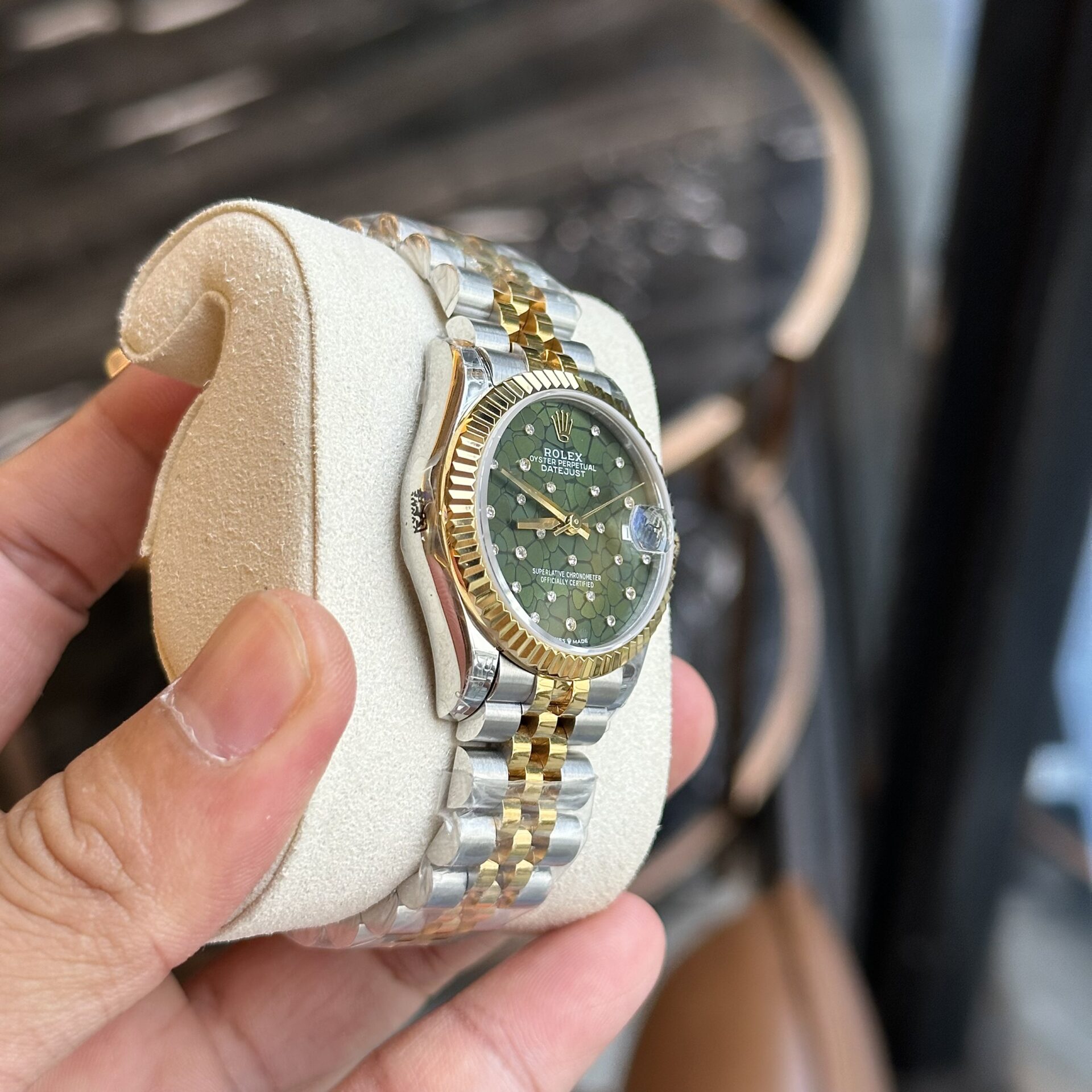 Rolex Datejust SS/YG Plated Green Dial CZ Diamonds 31mm Jub AAA Replica