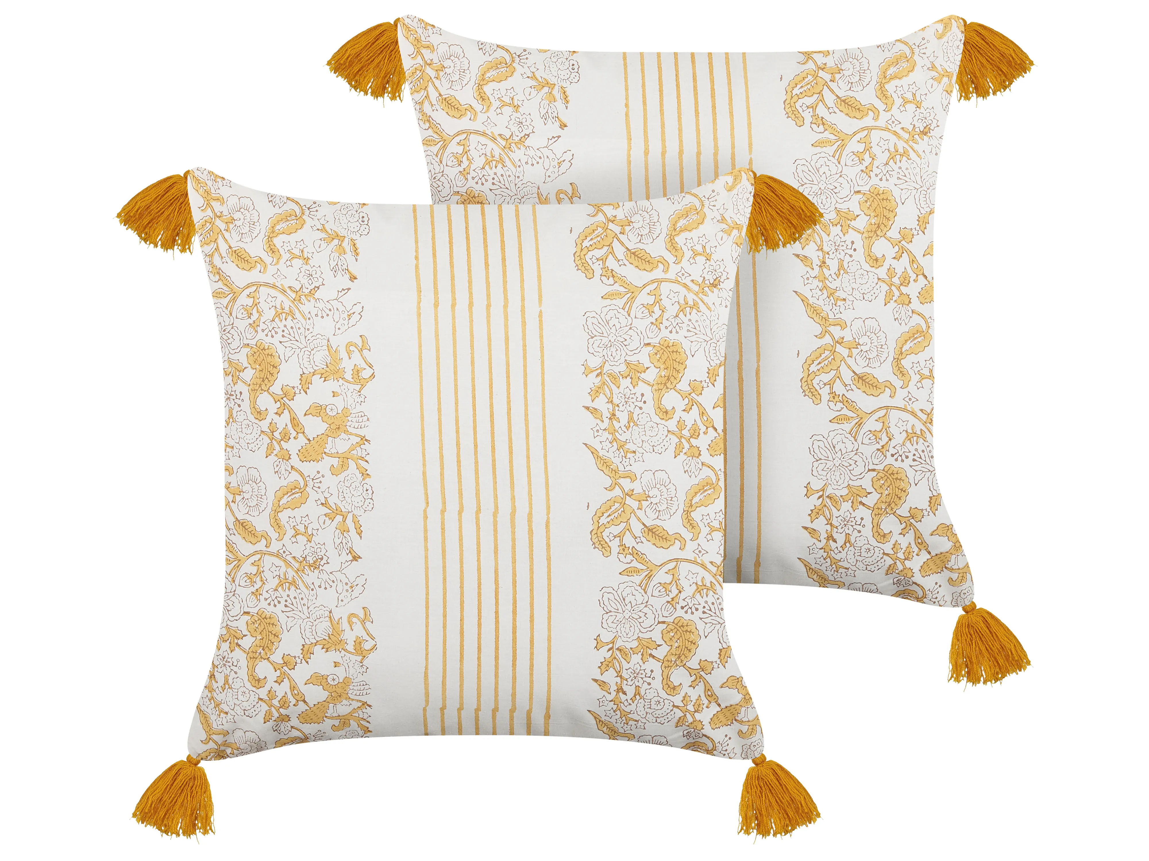 Throw Cushion BILOBA Cotton 45 x 45 cm Yellow Floral Pattern