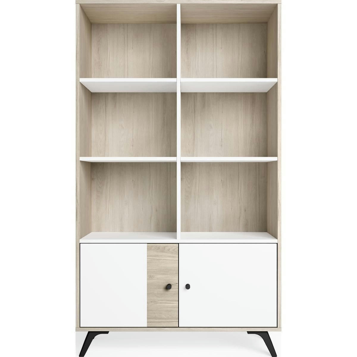 ARIZONA - Bibliothèque 2 portes blanc et effet bois 92 cm