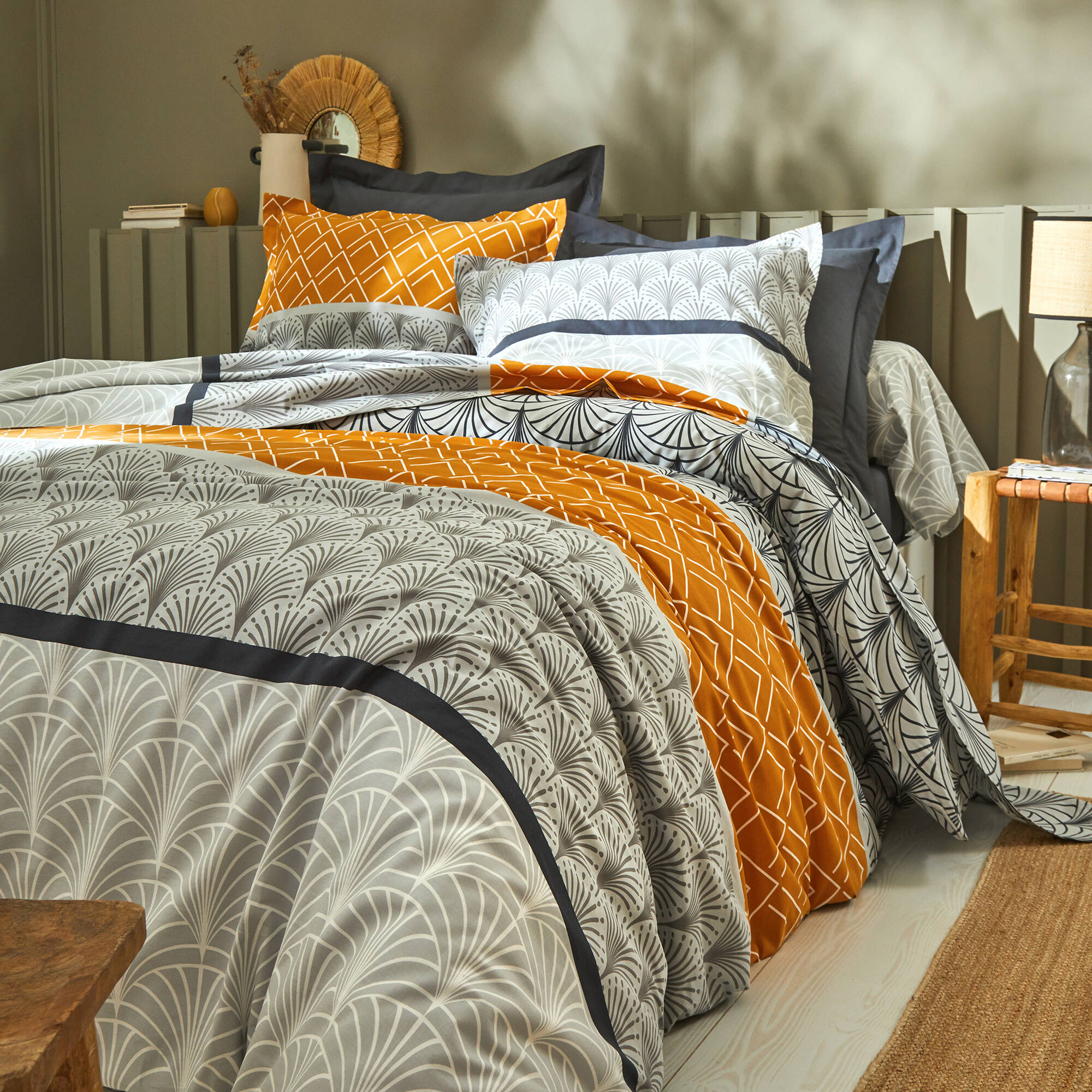 Linge de lit Eddy en coton à motifs graphiques