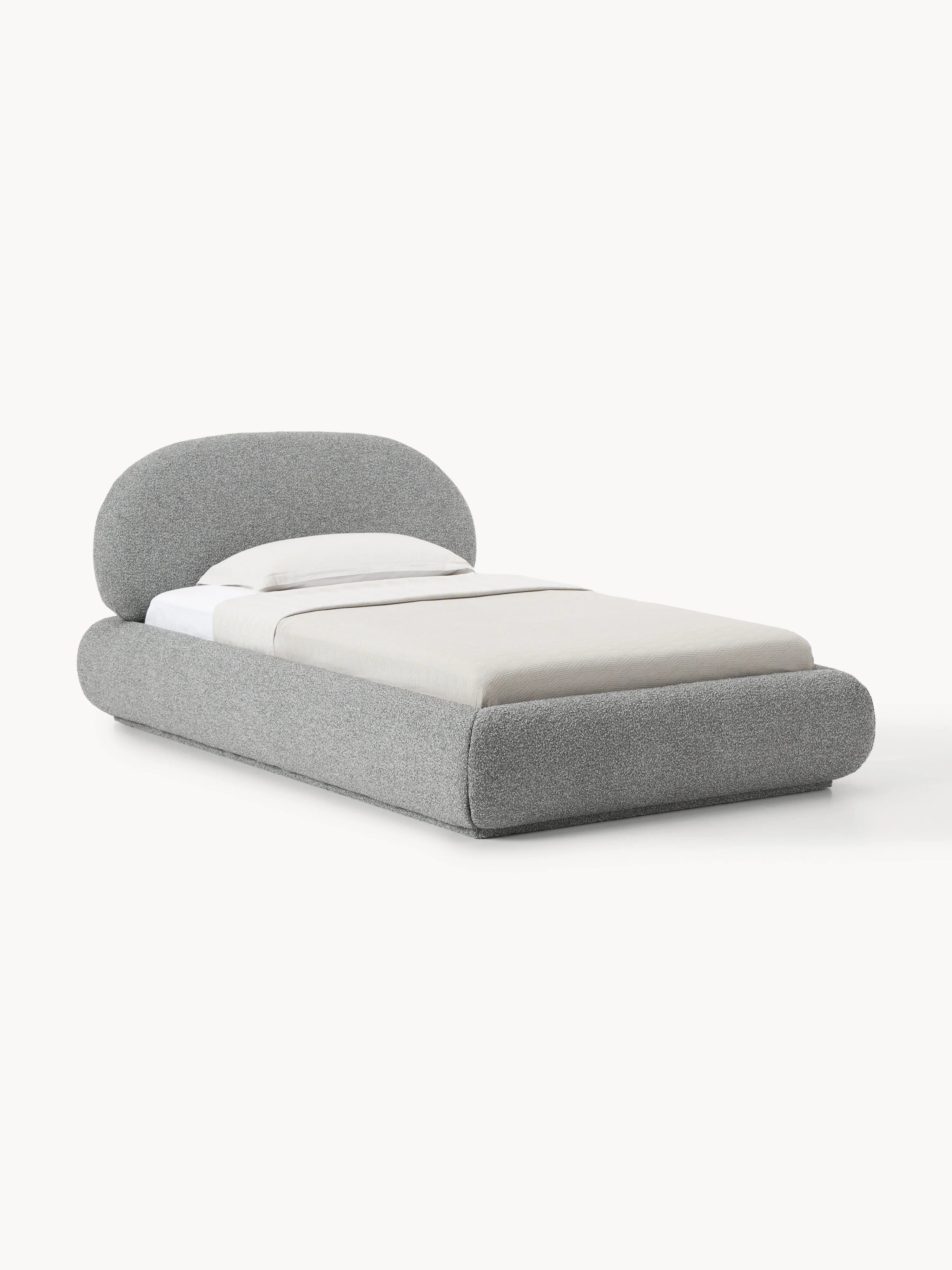 Bouclé-Polster-Einzelbett Alba mit Stauraum
