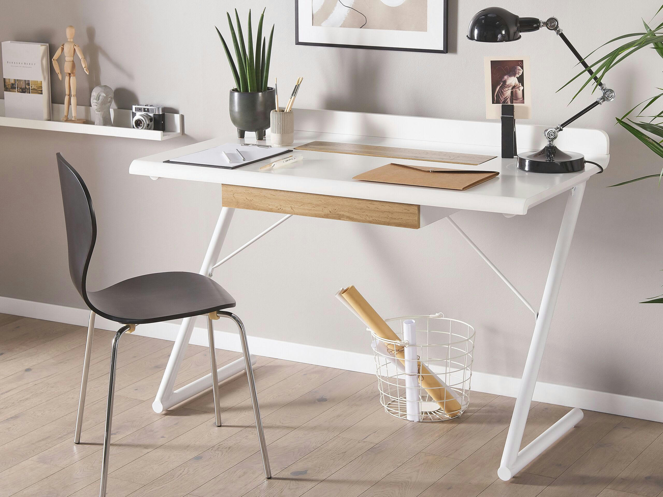 FOCUS - Bureau blanc effet bois clair 120 x 60 cm