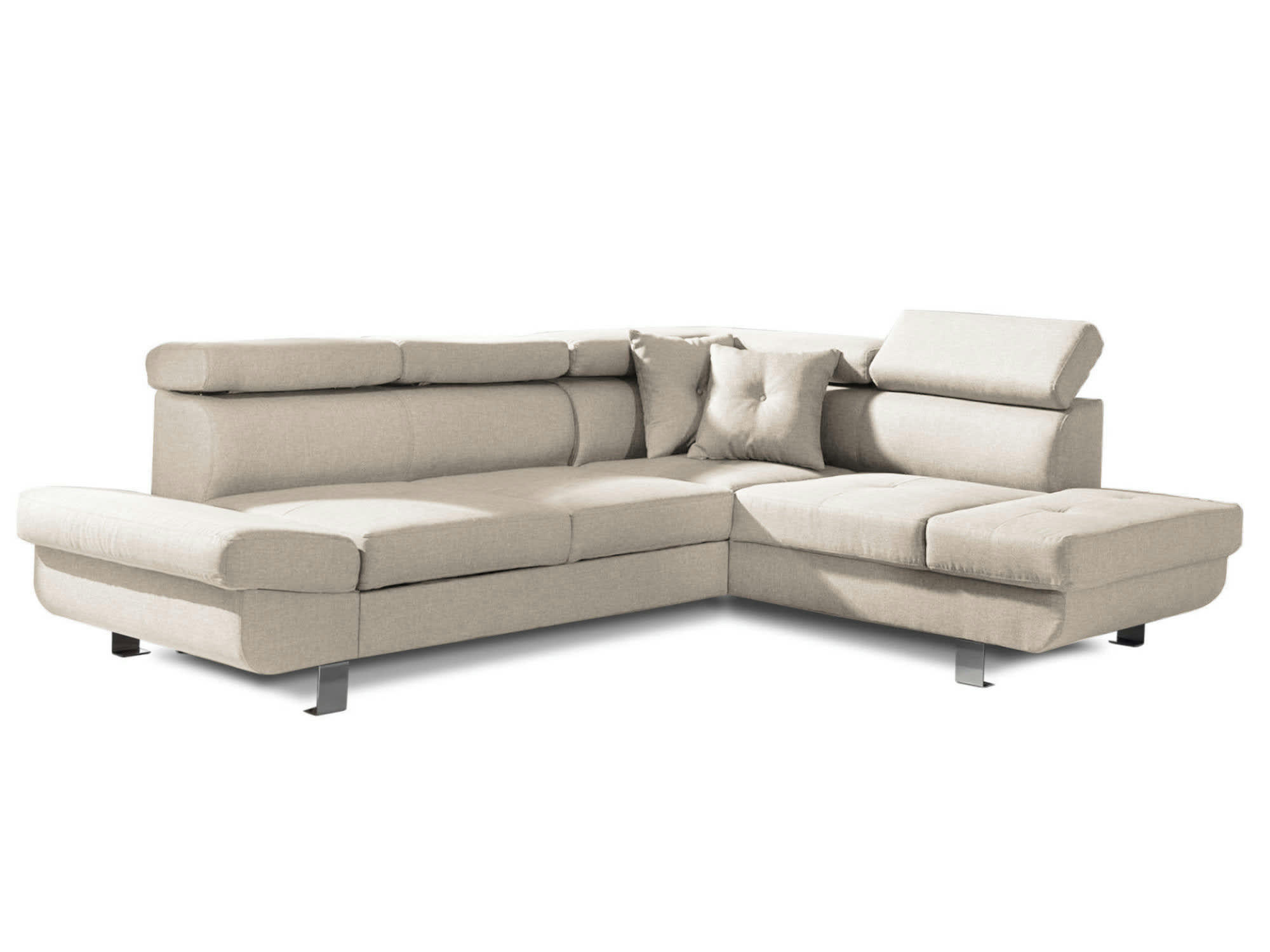 LISBONA - Canapé d'angle droit convertible 5 places en tissu beige