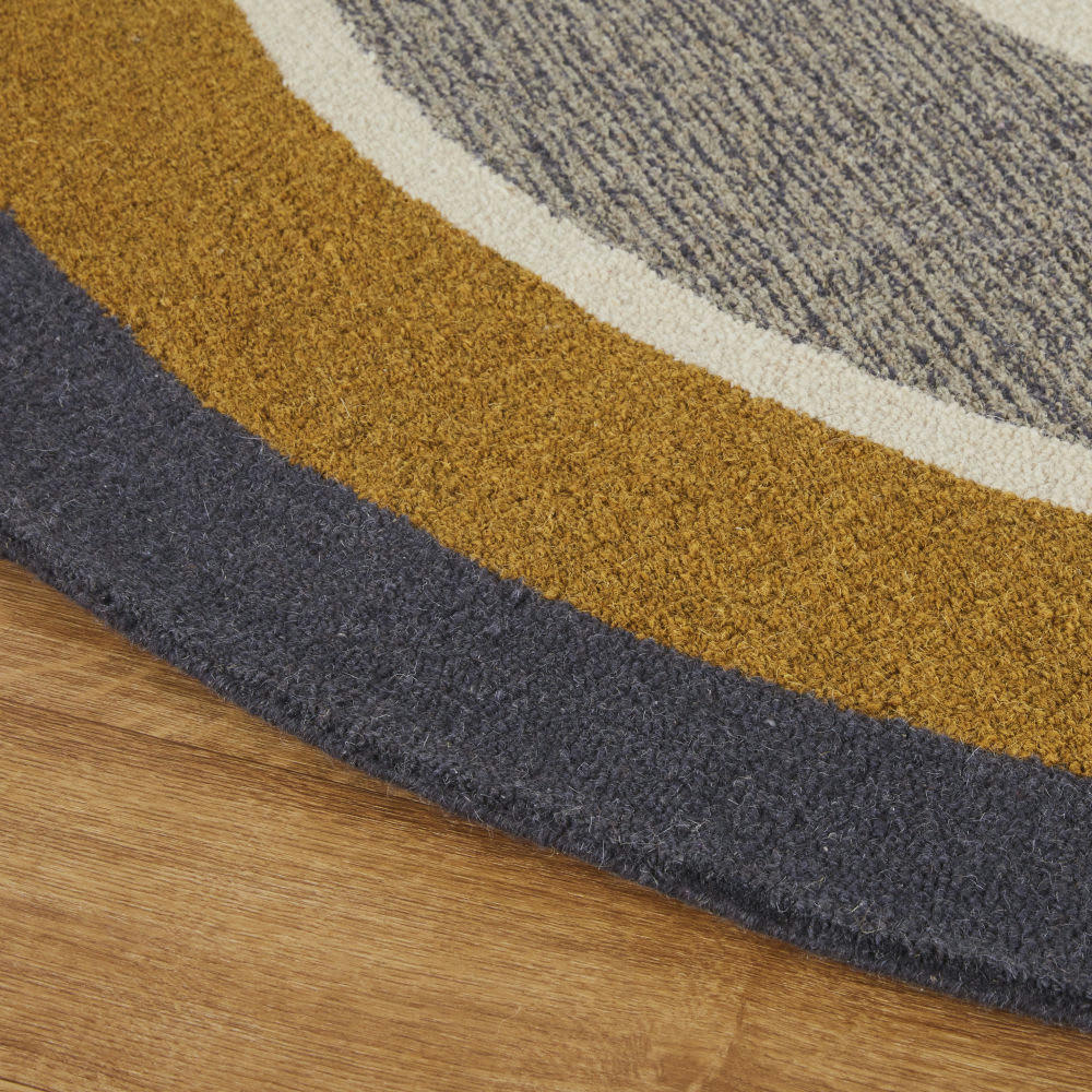 LAMONE - Tapis rond tissé en laine et coton recyclé marron caramel, gris et blanc D200