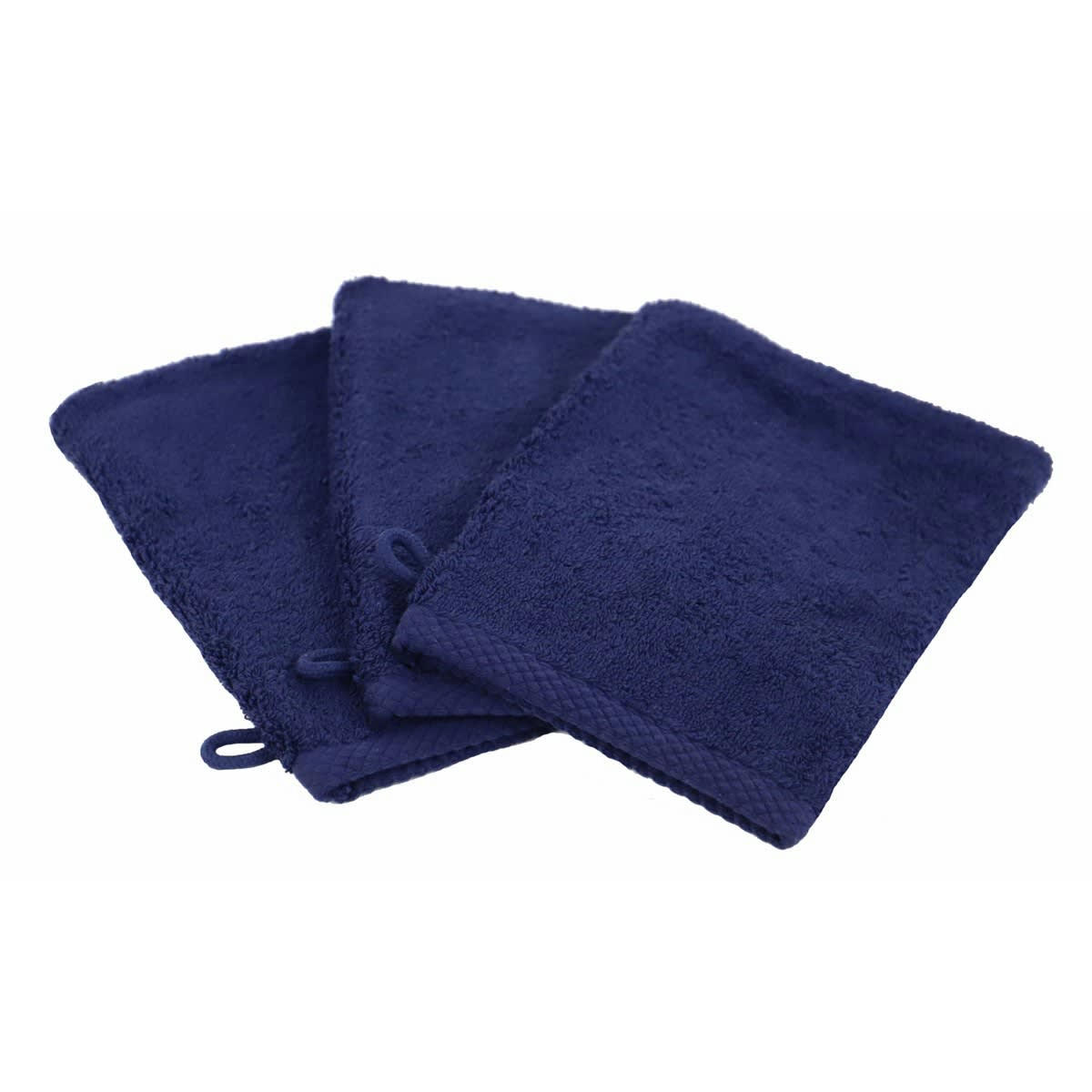 3 GANTS ESSENTIELLE - Lot de 3 gants de toilette eponge en coton bleu marine