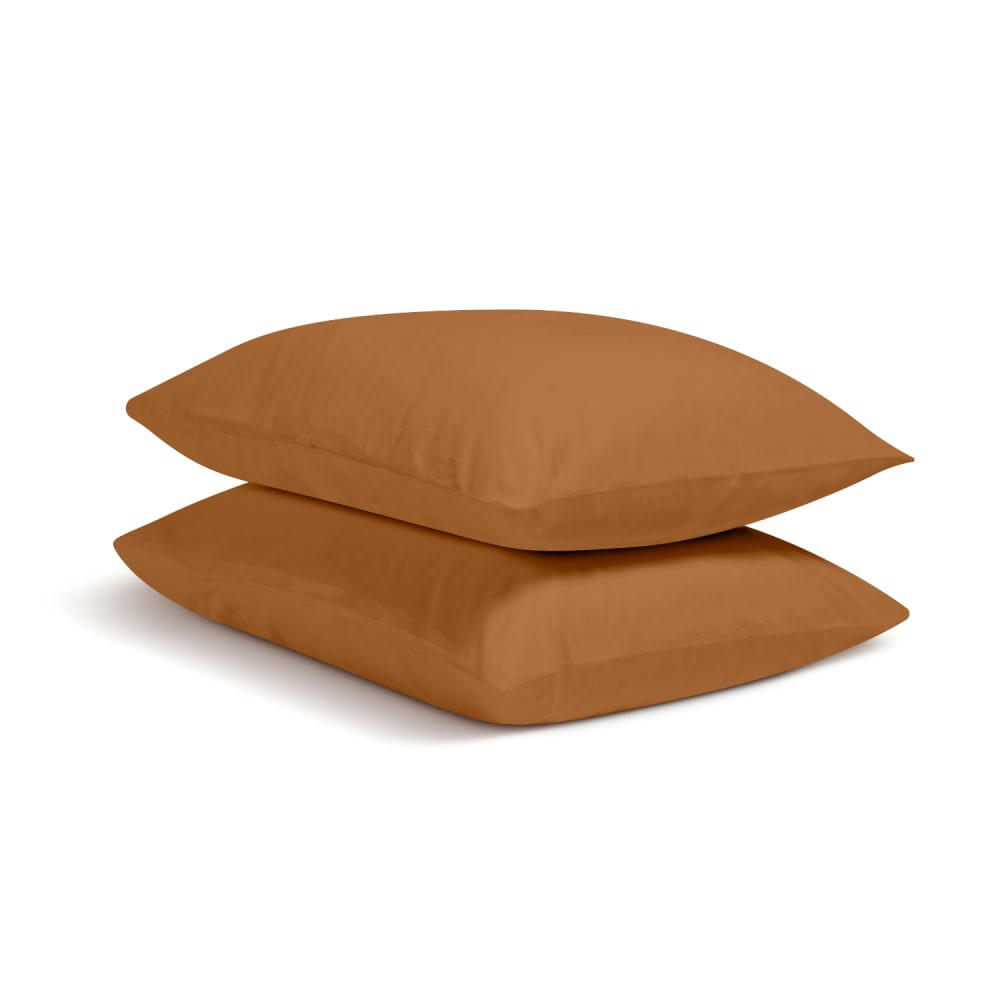 - Lot de 2 taies d'oreiller unies en percale de coton terracotta 65x65cm