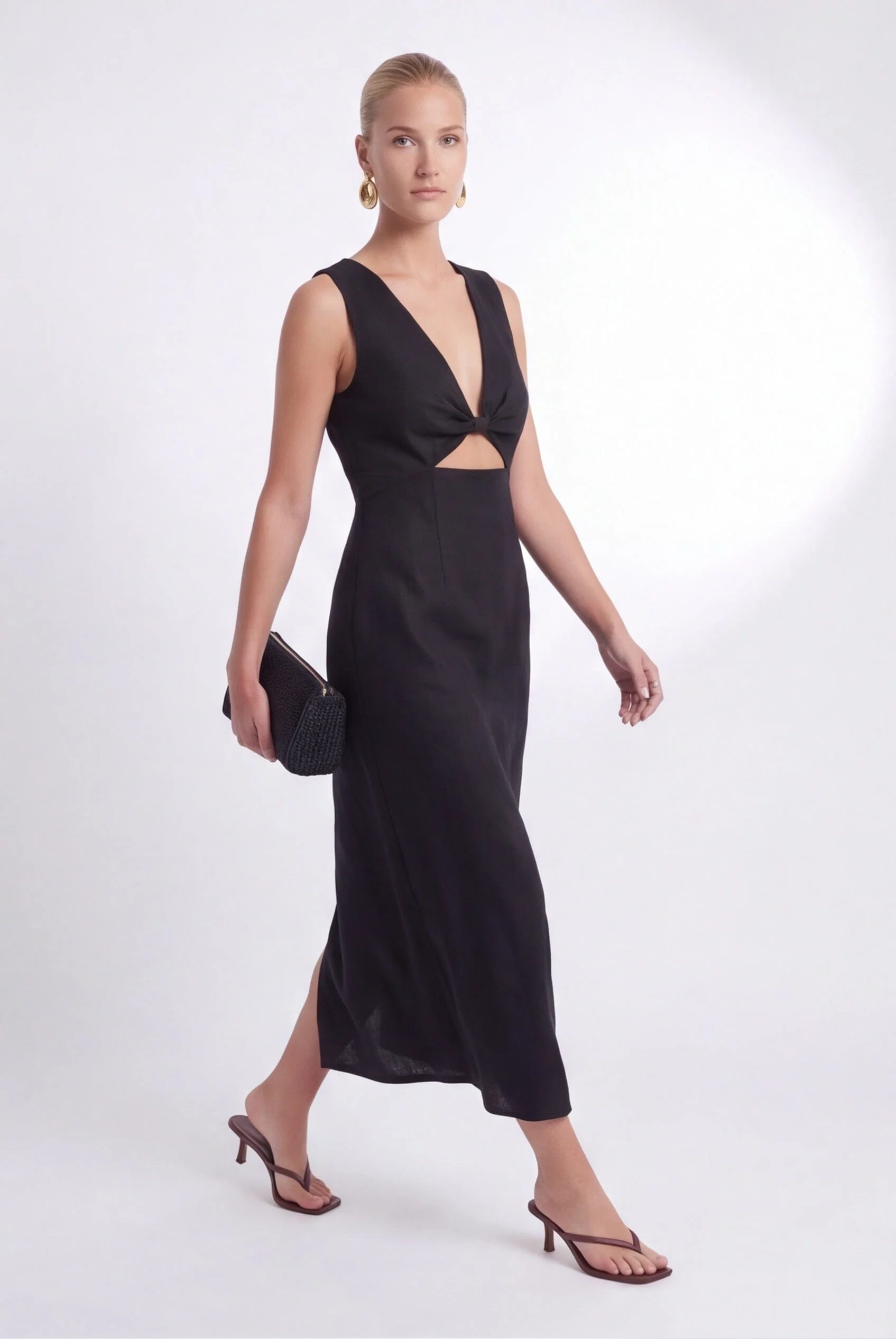 ROBE MIDI 100% LIN - CHELSEA - NOIR