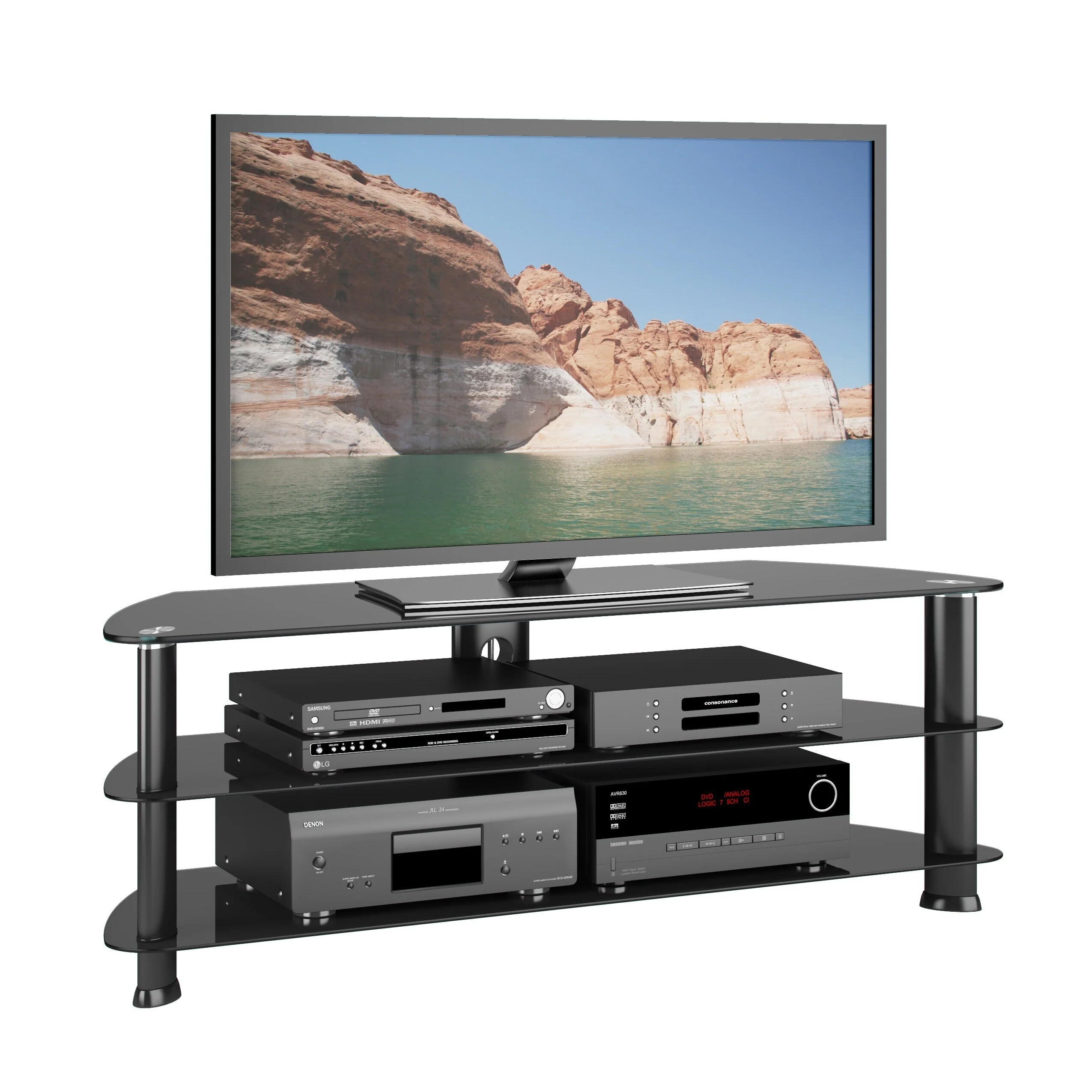 Laguna Corner Satin Black TV Stand, for up to 65 TVs