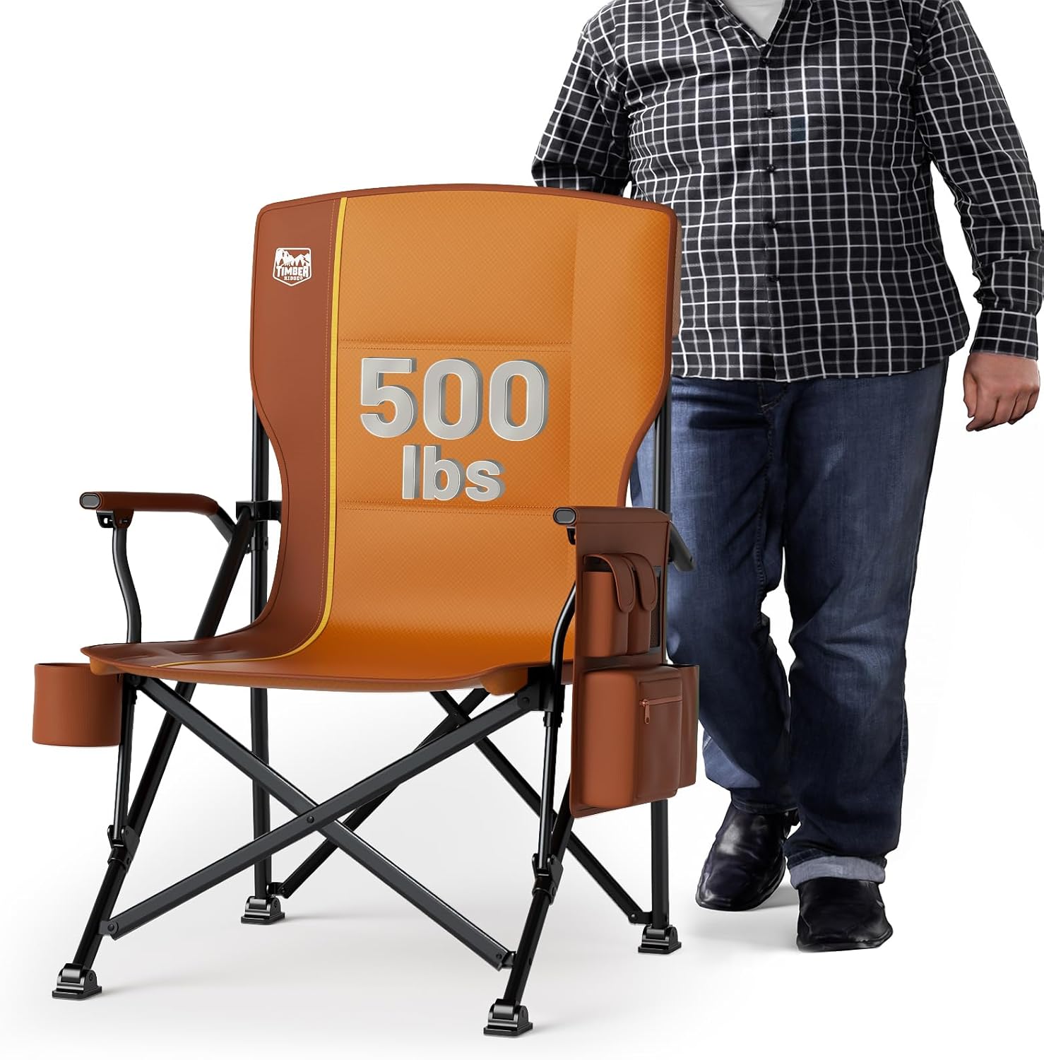 TIMBER RIDGE Oversized Folding Camping Chair High Back Heavy Duty for Adults Support up to 500lbs with Cup Holder, Side Pocket Cooler Bag