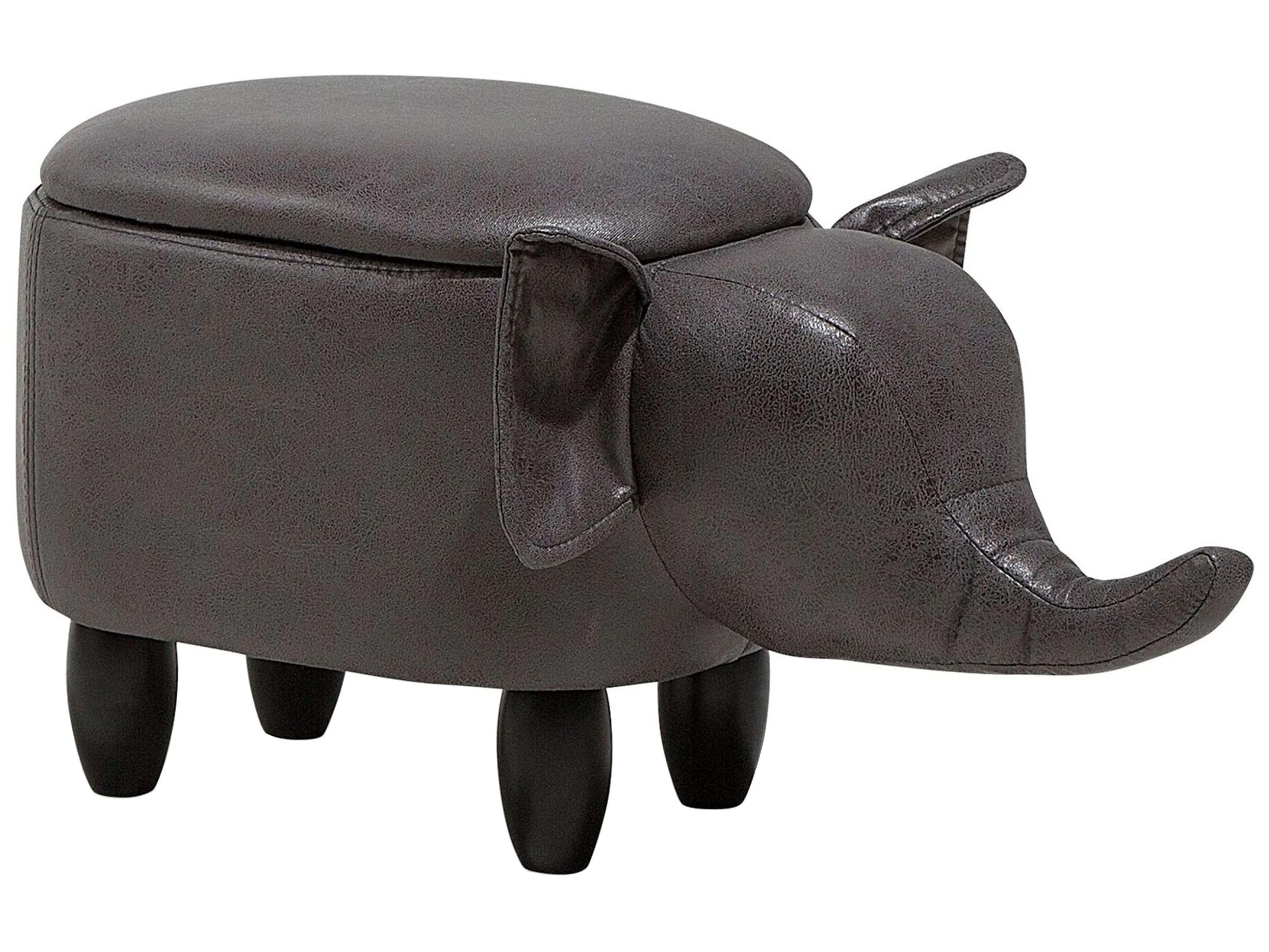 Storage Animal Stool ELEPHANT Faux Leather Dark Grey Elephant