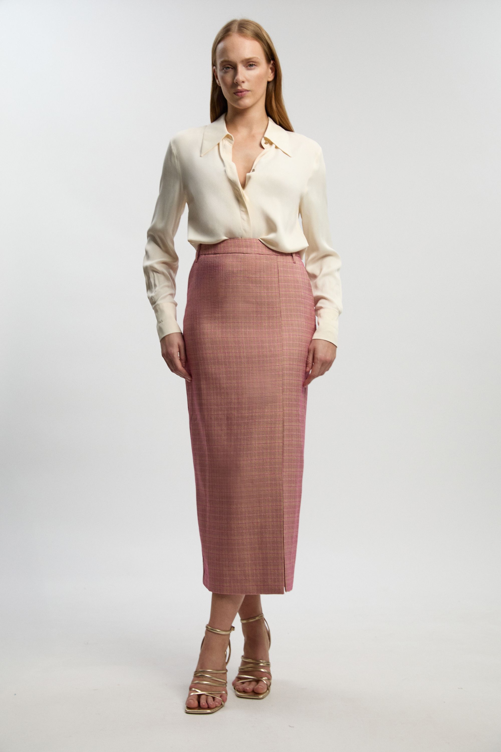 KarenMillen Petite Tailored Check Pencil Midi Skirt