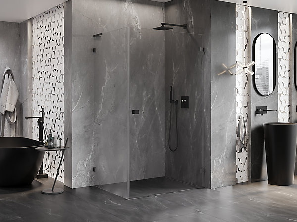 Mexen Lunar-B L cabine de douche pivotante droite 85 x 80 cm, transparent, gris pistolet brossé - 832L-085-080-66-00-P