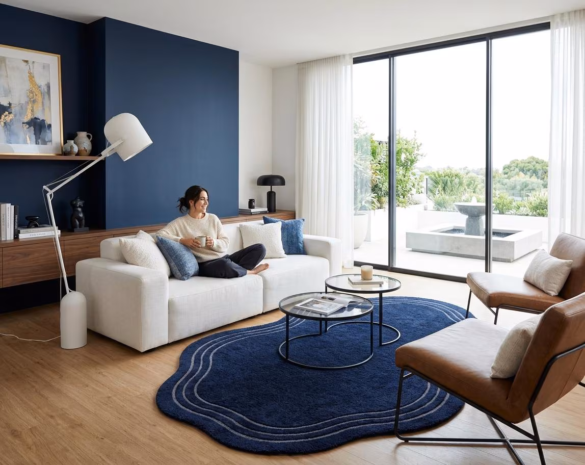 Navy Blue Organic Wavy Wool Rug | Hand Tufted Abstract Blob Area Rug, Soft & Durable