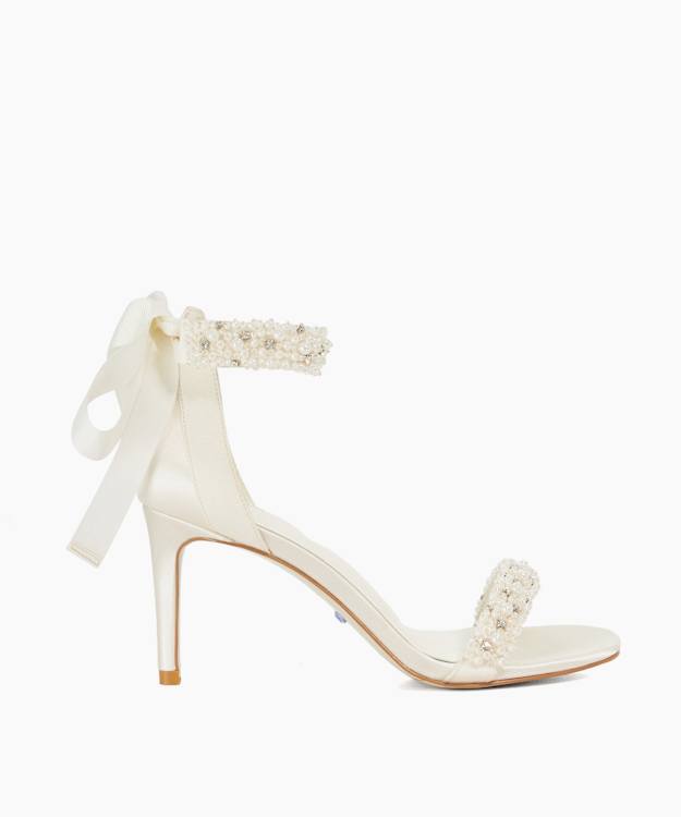 Moonstruck Ivory - Ribbon Ankle-Tie Embellished Bridal Sandals