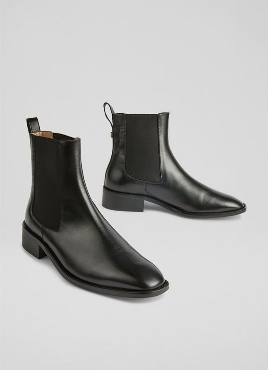 Hattie Black Leather Ankle Boots