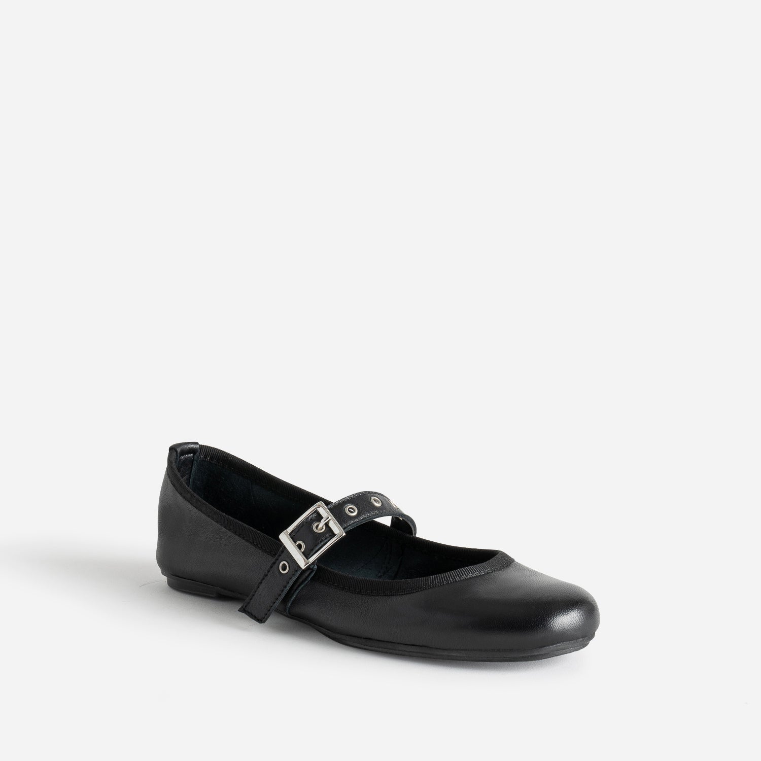 Ballerine noire en cuir avec bride à œillet