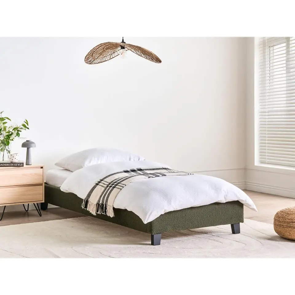 ROANNE - Eenpersoonsbed - Donkergroen - 90 x 200 cm - Boucl&eacute;