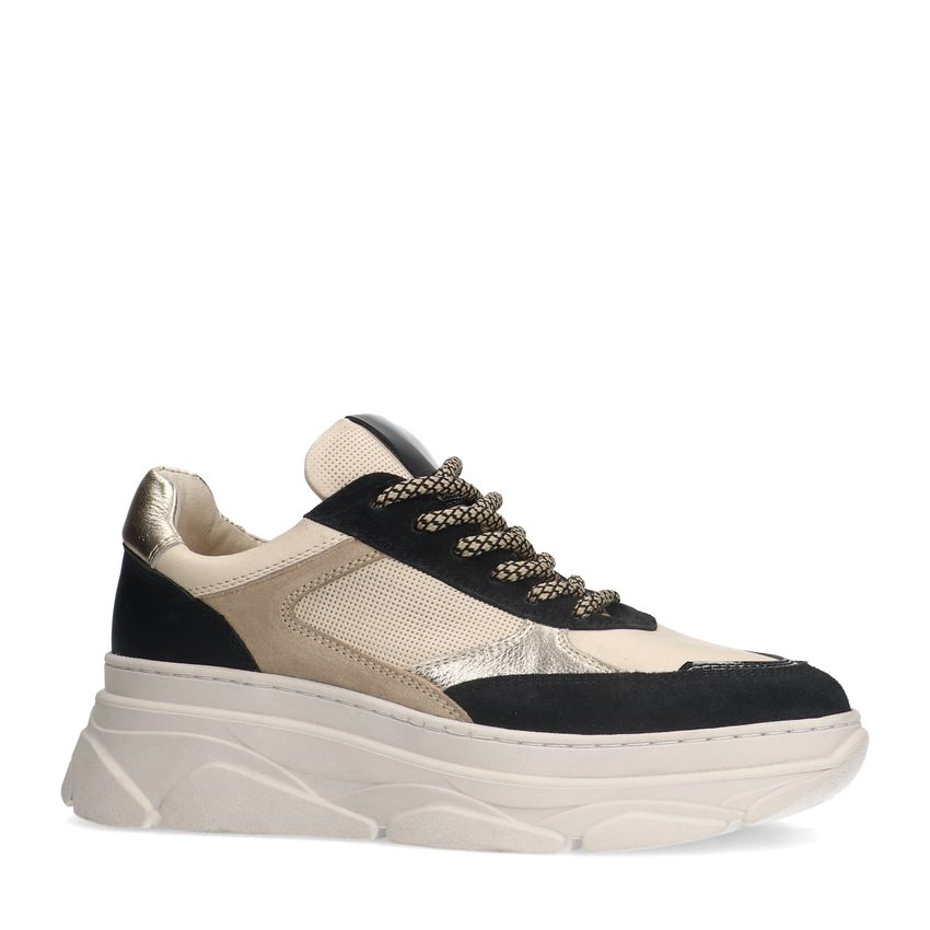 Manfield Zwarte leren sneakers met suède details