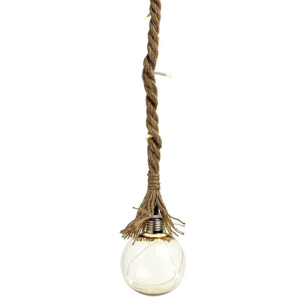 Suspension déco LED ambré corde en jute Ø10xH80cm petit modèle