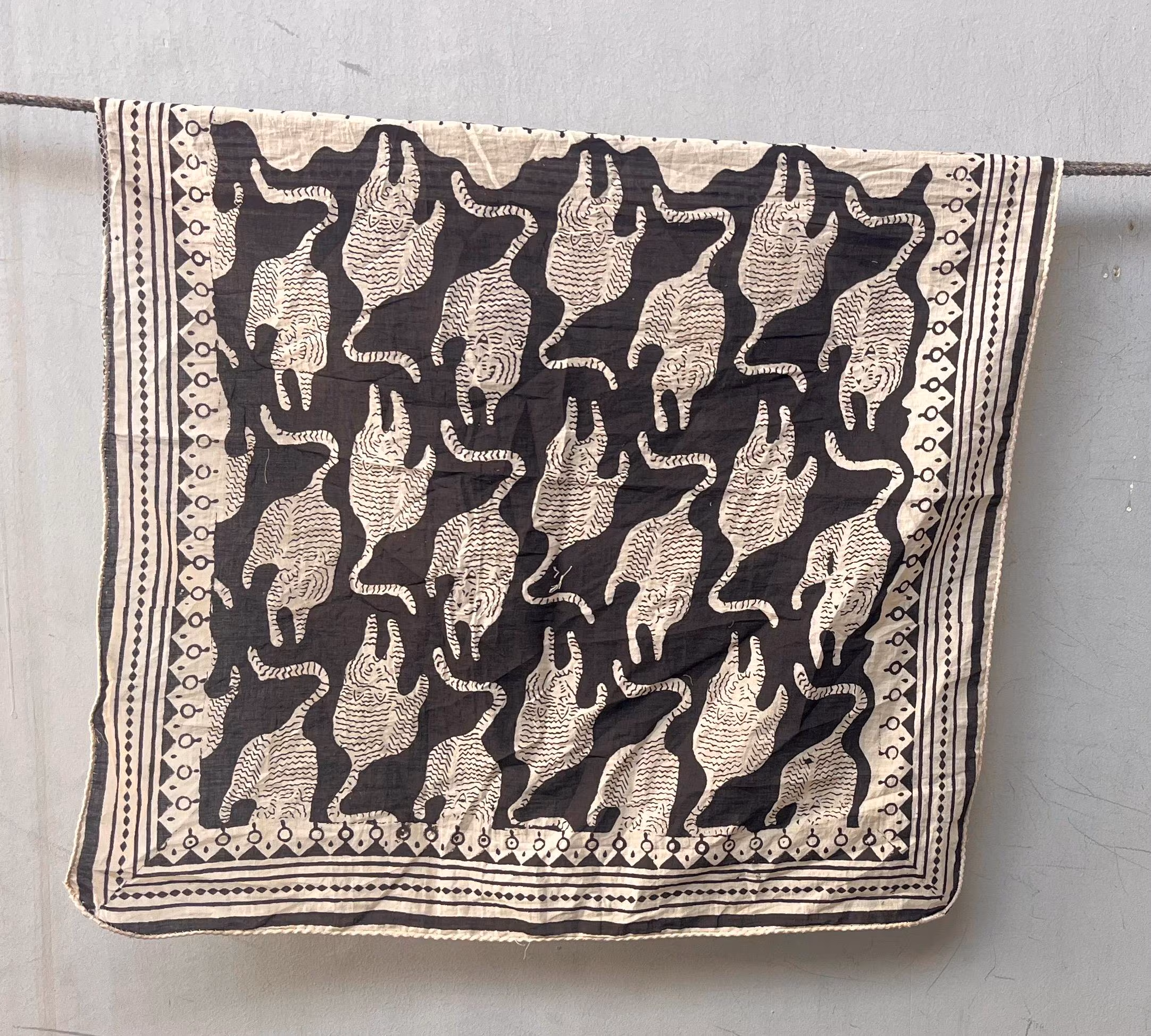 Set of 10 Hand Block Print Cotton Bandanas, Natural Dyes, 20x20 Inch