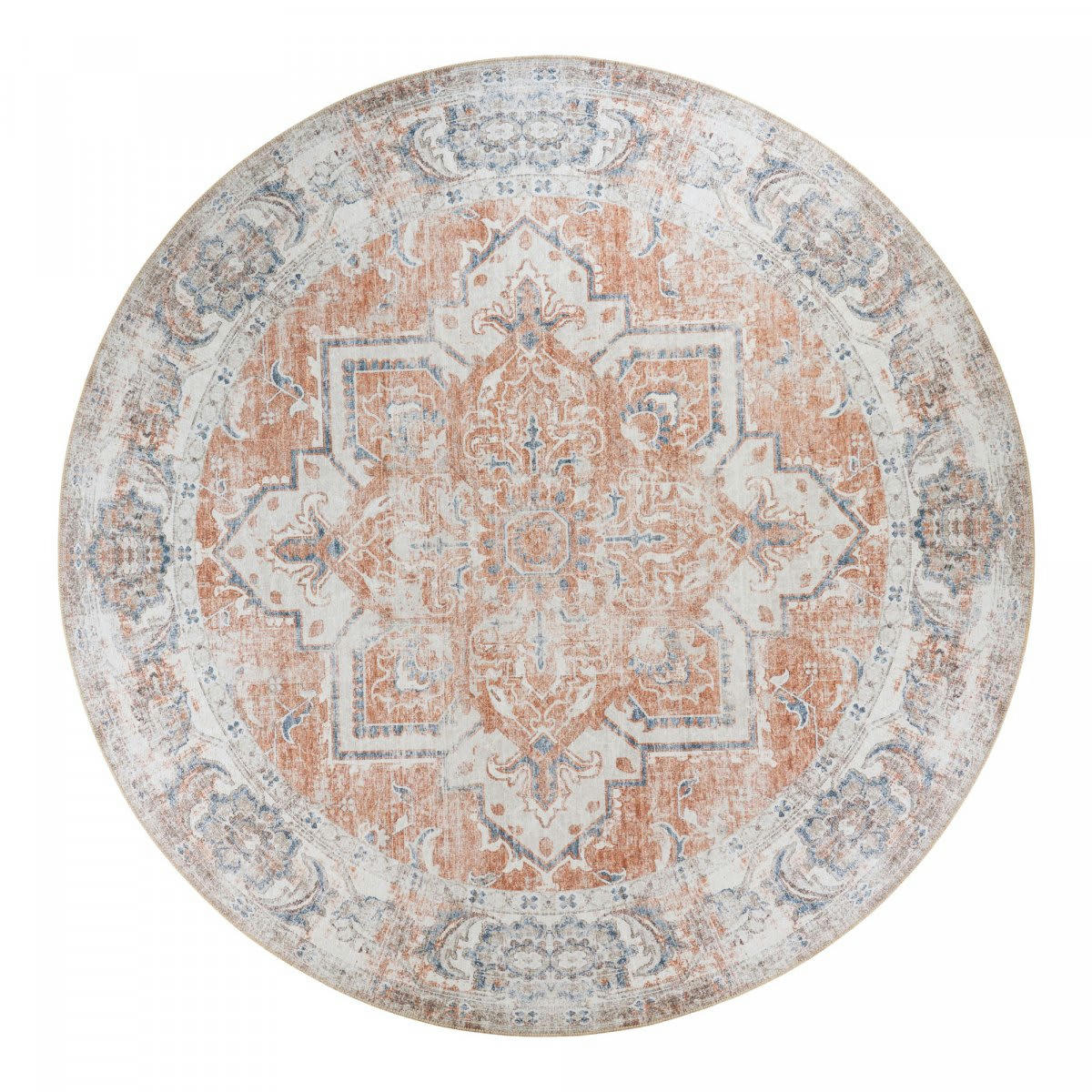 VIEJA - Tapis rond 2 mètres style ethnique orange