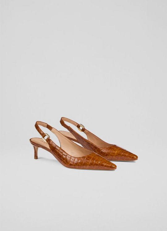 Lettie TanLeather Slingback Open Courts