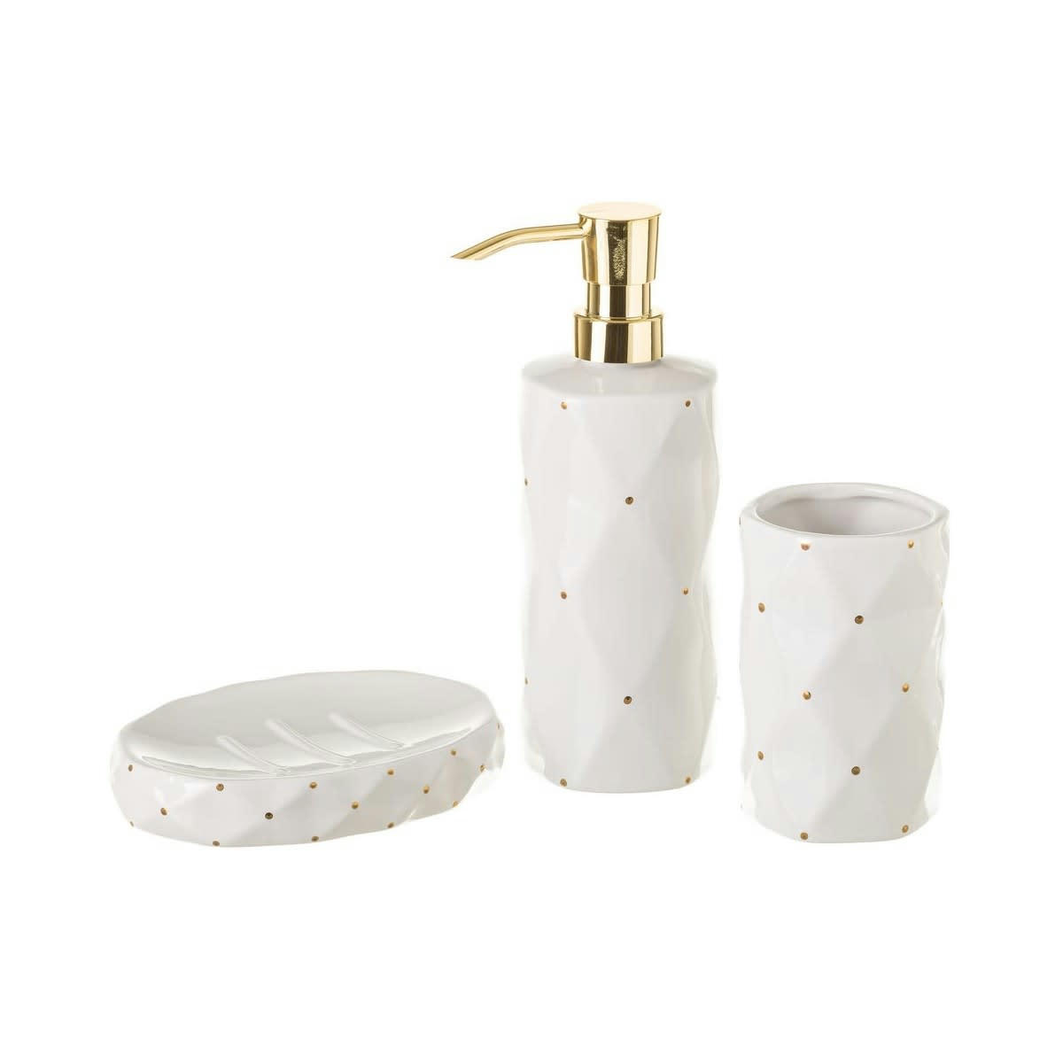 - Set salle de bain céramique blanche à pois dorés 3 pièces
