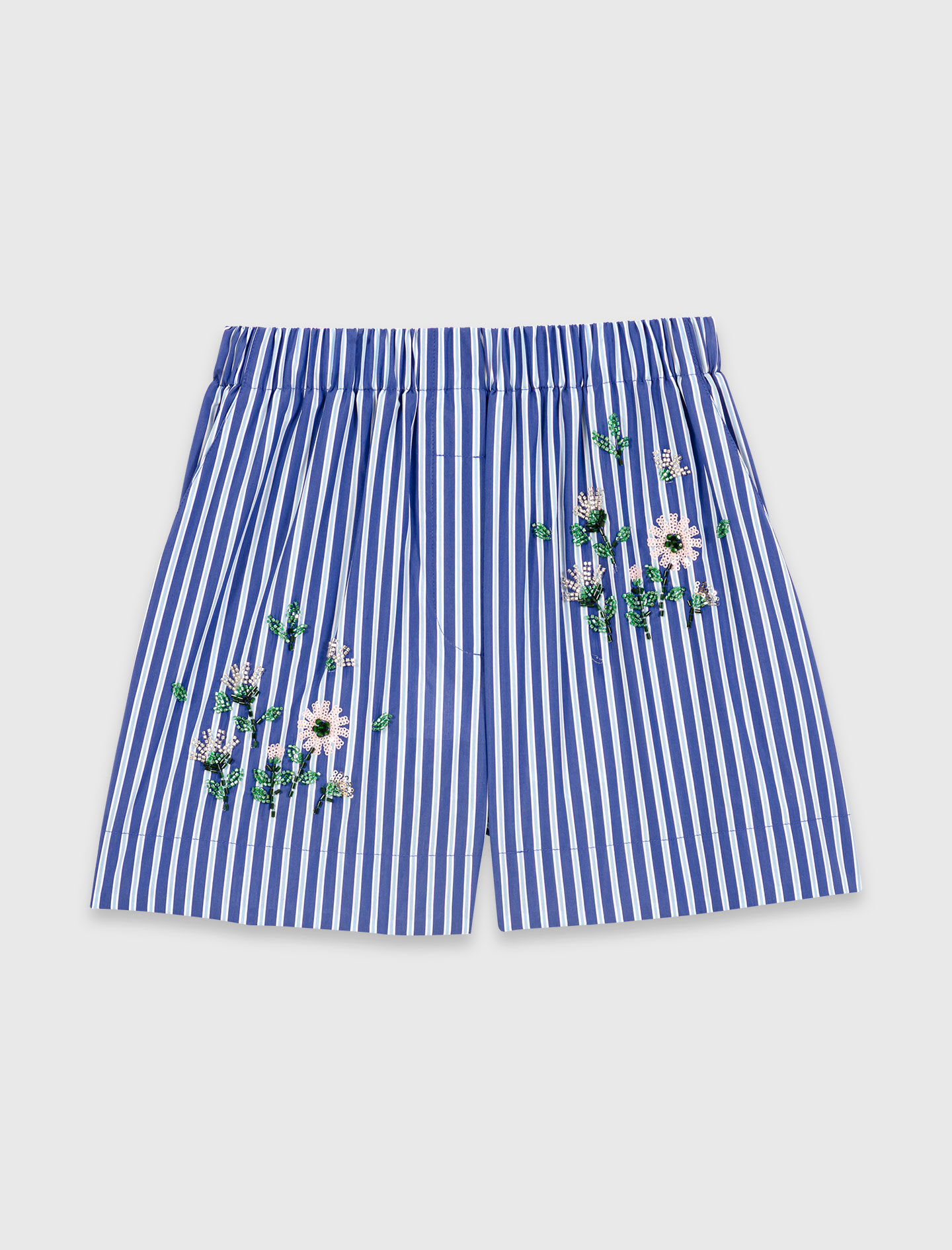Short rayé en coton brodé
