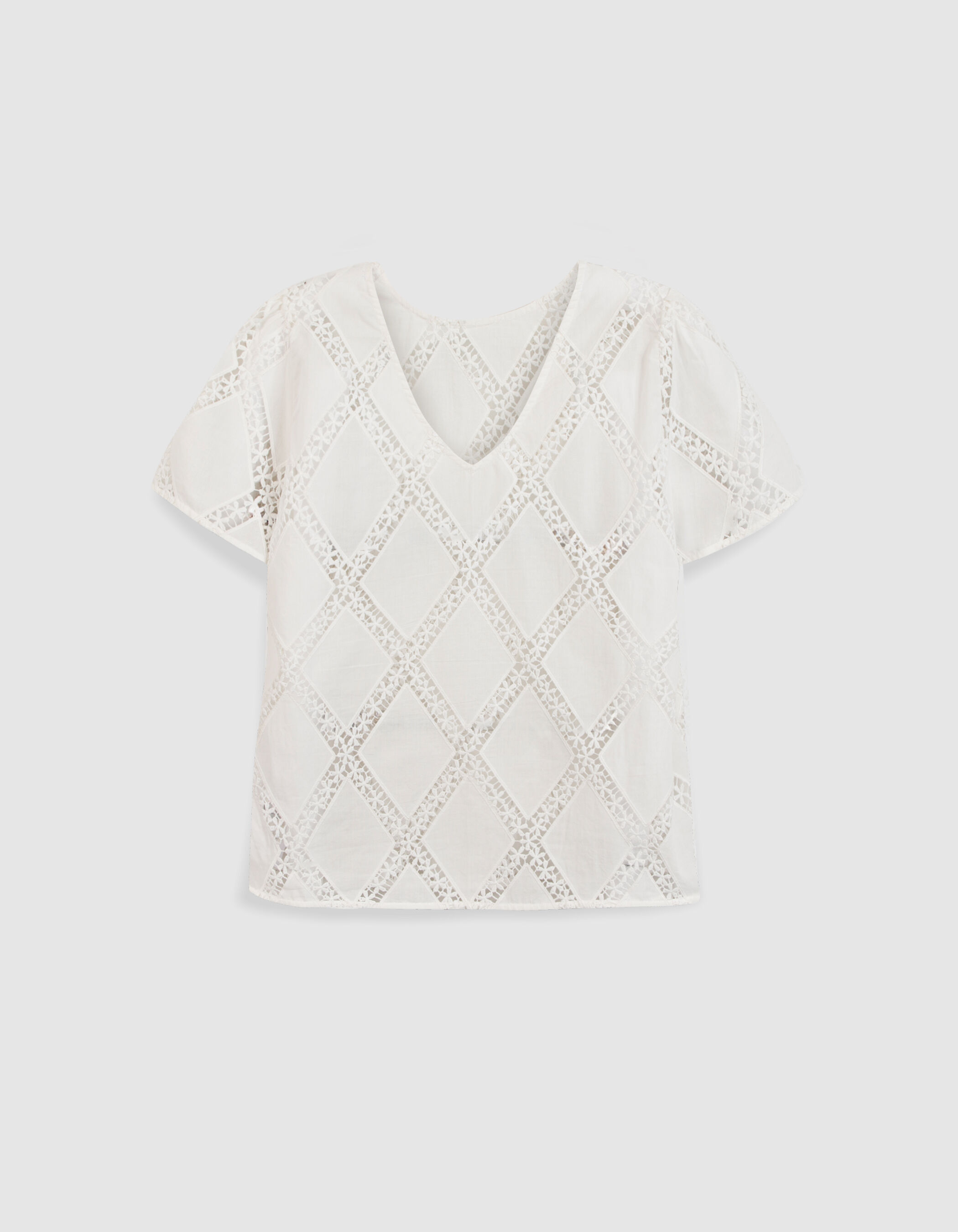 Blouse blanche galons dentelle réversible devant/dos Femme