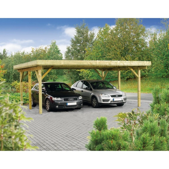 Doppelcarport »Hamburg 1«, Außenmaß BxT: 604 x 504 cm, braun, Holzart: Kiefer