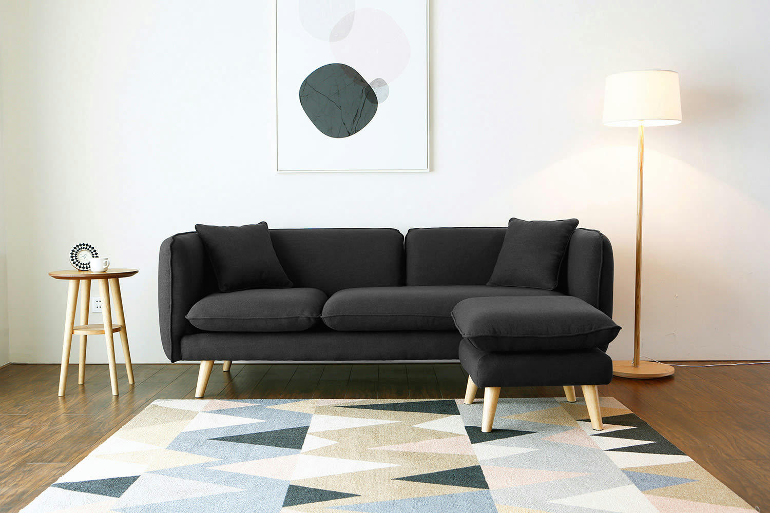 ISKO - Canapé 3 places et 1 pouf en tissu gris anthracite