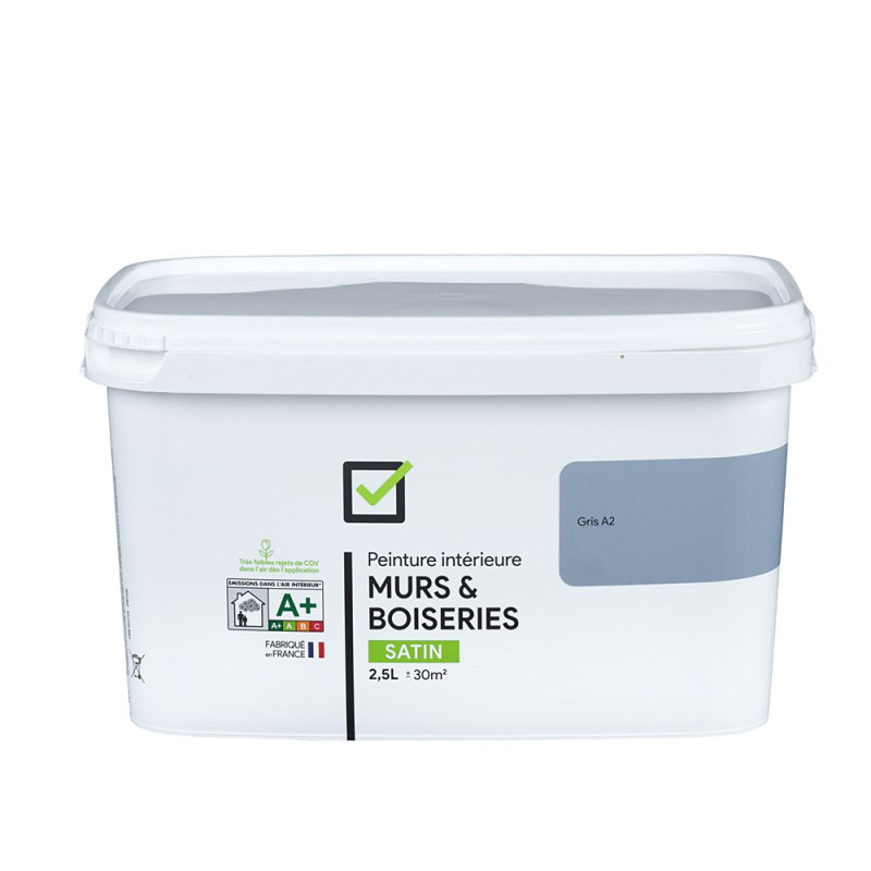 Peinture pour murs et boiseries gris A2 satiné 2,5 L