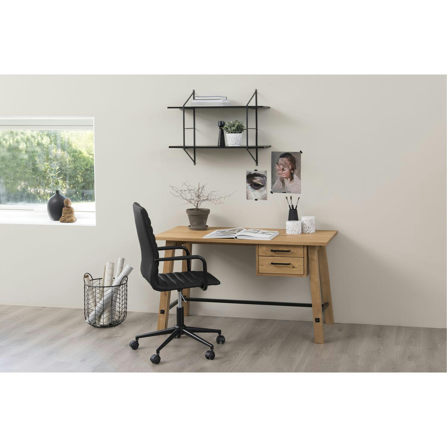 IRISH - Etagère murale 2 niveaux en bois et métal noir