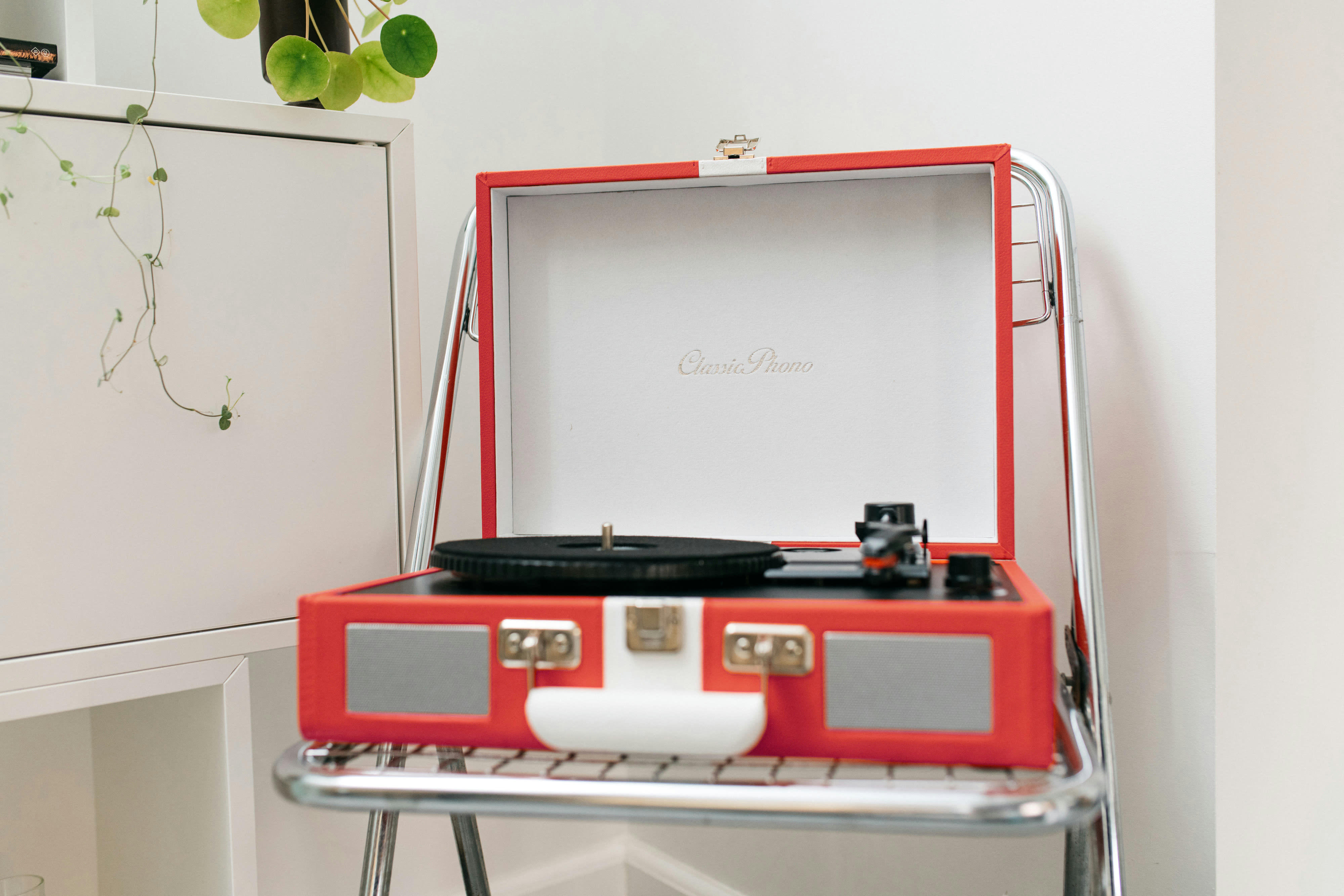 - Platine vinyle bluetooth avec haut-parleurs rouge