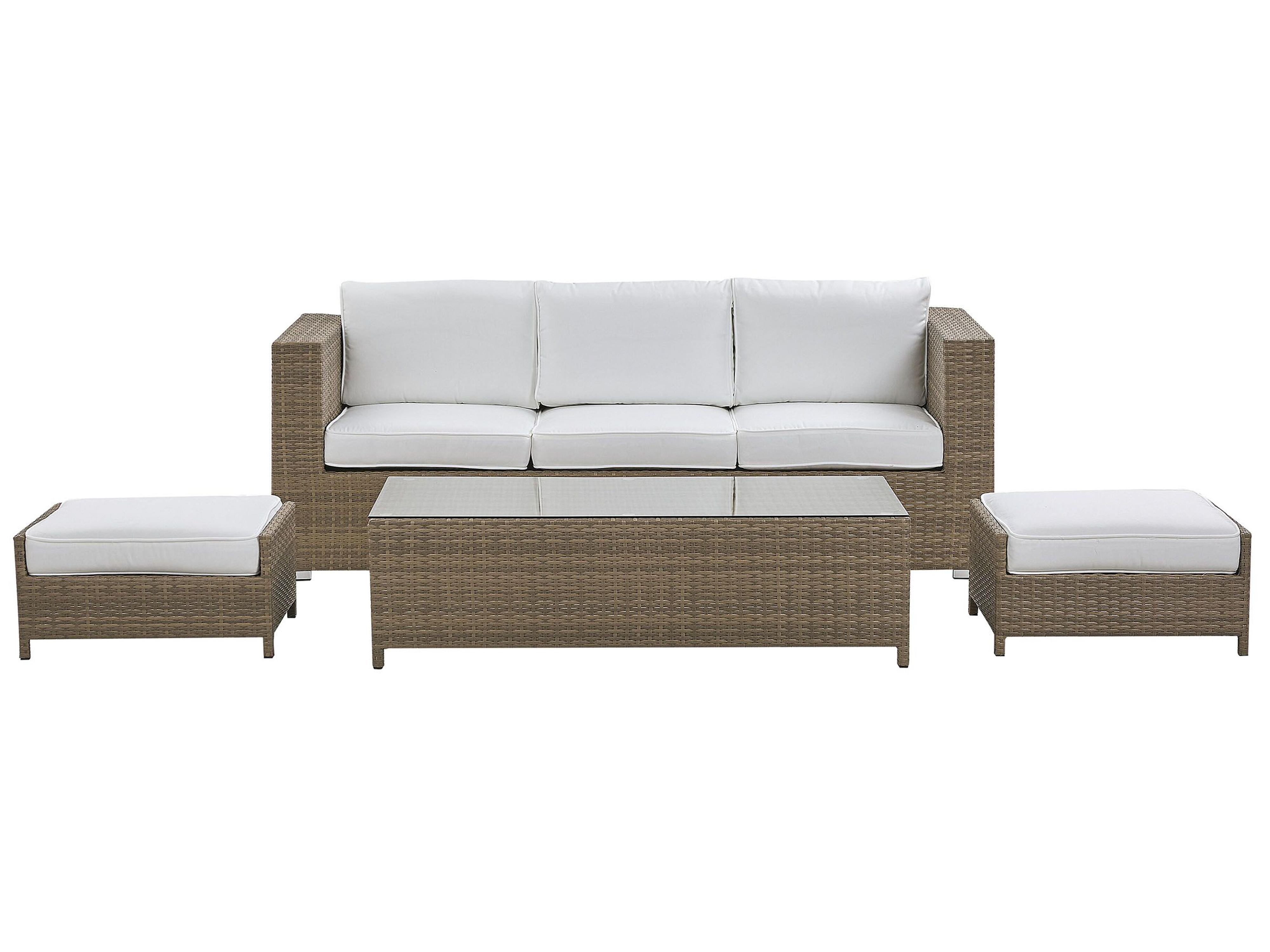 Garden Lounge Set with Table and Ottoman 5 Seater BELLUNO PE Rattan White