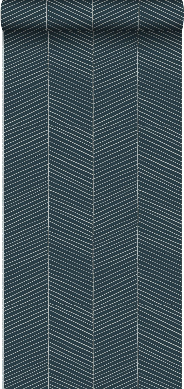 Walls4You behang visgraat-motief blauw - 53 cm x 10.05 m - 935324