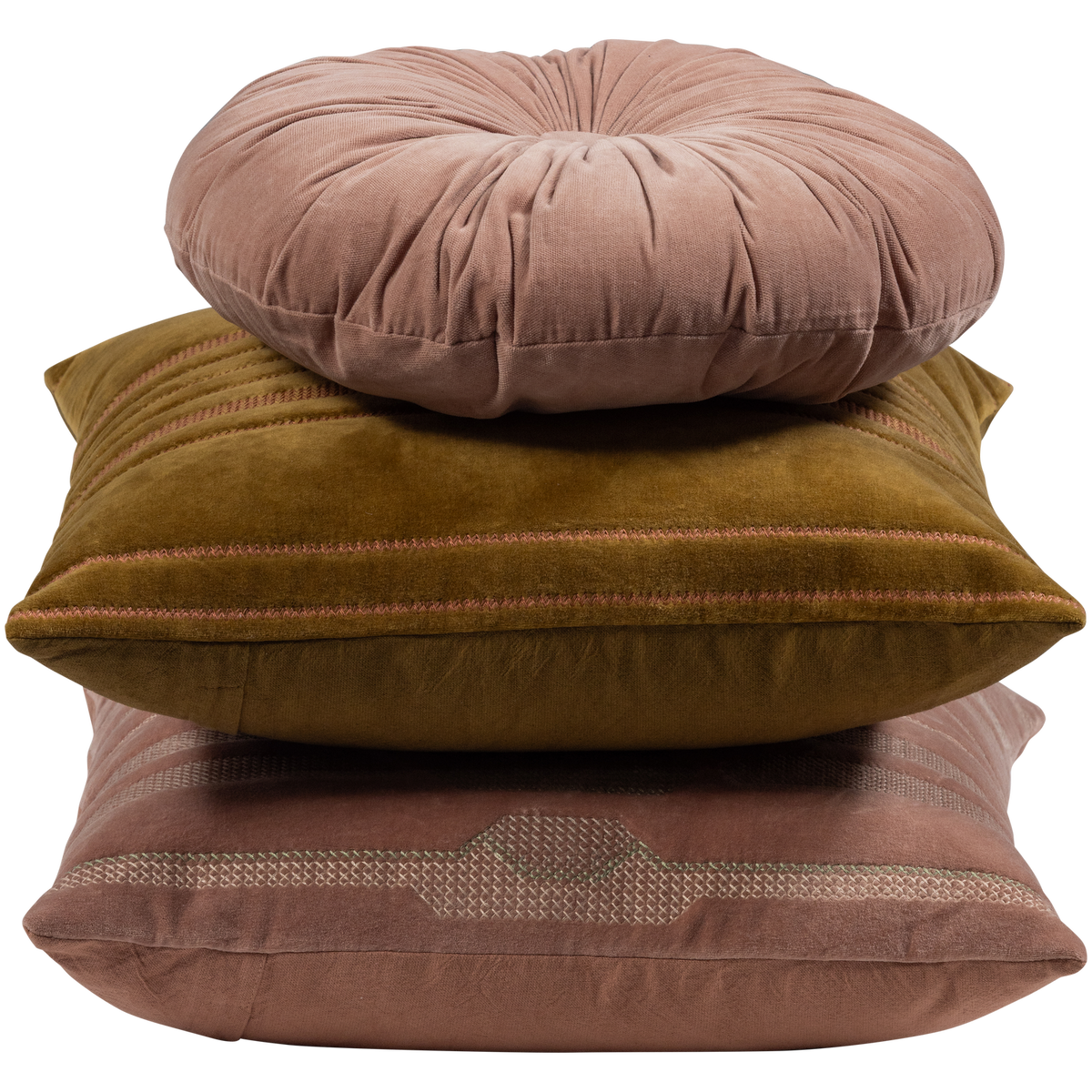 WOOOD kussens Feis - Velvet stof - Roze/Naturel - Set Van 3