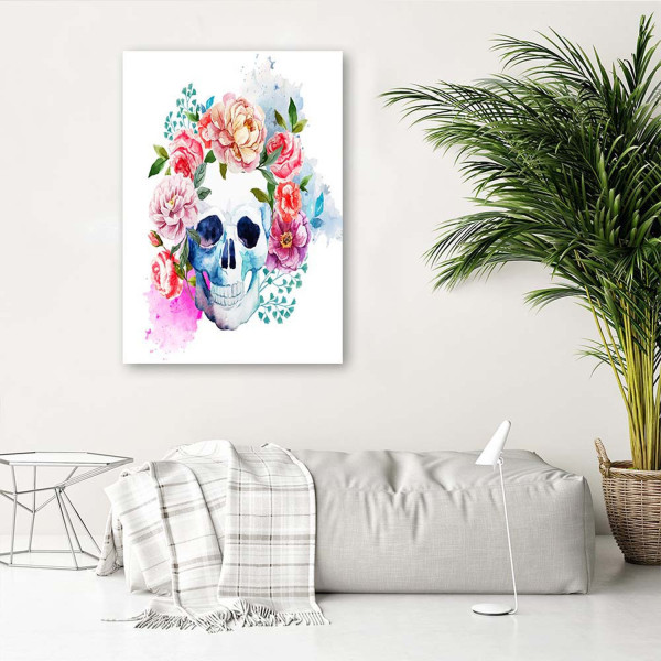 Feeby Obraz na płótnie Malowana czaszka w kwiatach 40x60