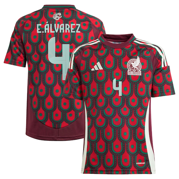 Edson Alvarez Mexico National Team adidas Youth 2024 Home Replica Player Jersey - Burgundy/Green