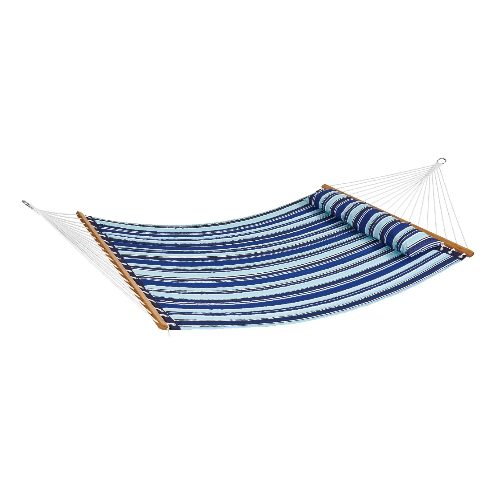 Blue Cyan Stripe Cotton Polyester Hammock, 2-Person and 480lbs Capacity - 55.1” L x 74.8” H