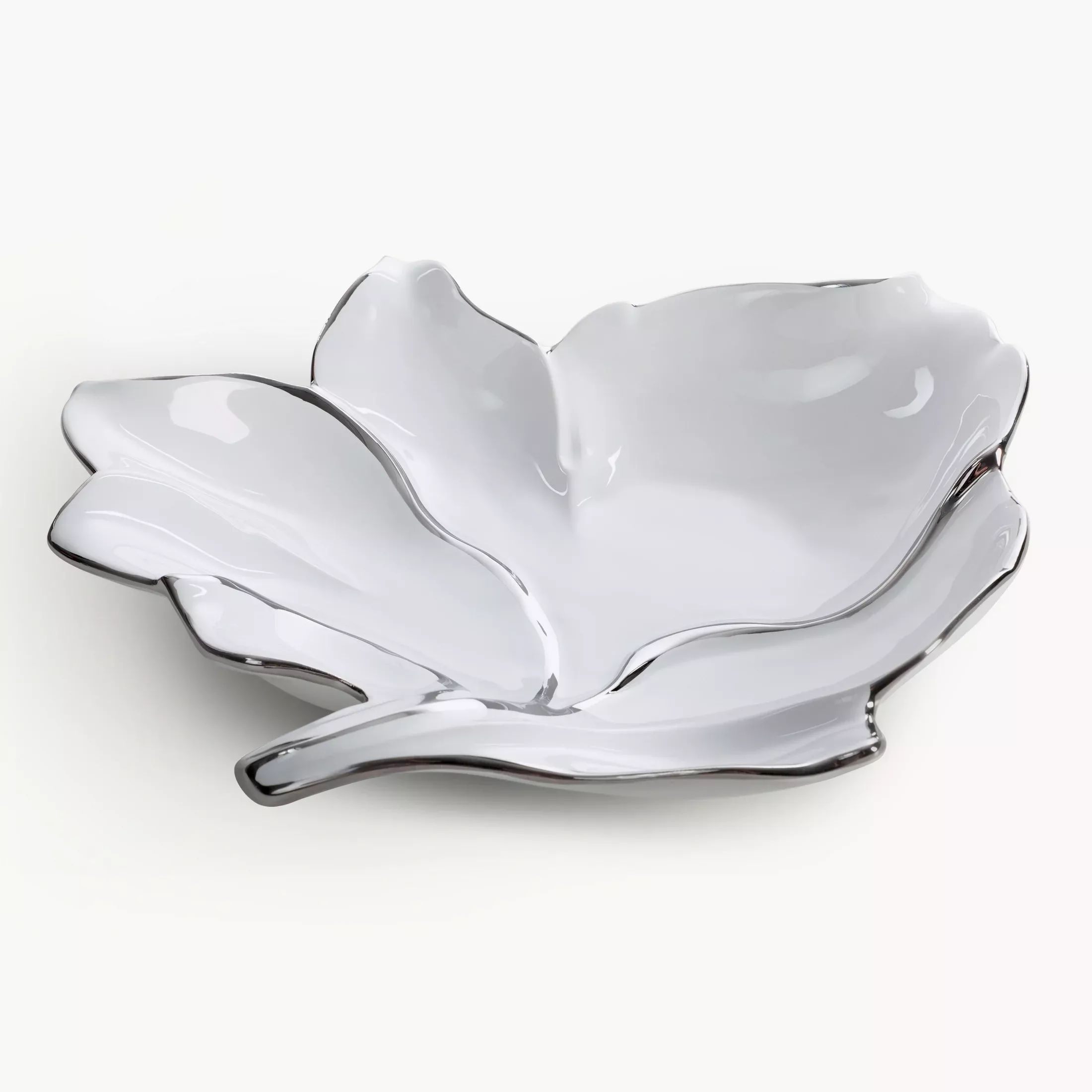 Patera ceramiczna dekoracyjna biało-srebrna w kształcie liścia 35x33x7 cm NERIS 01