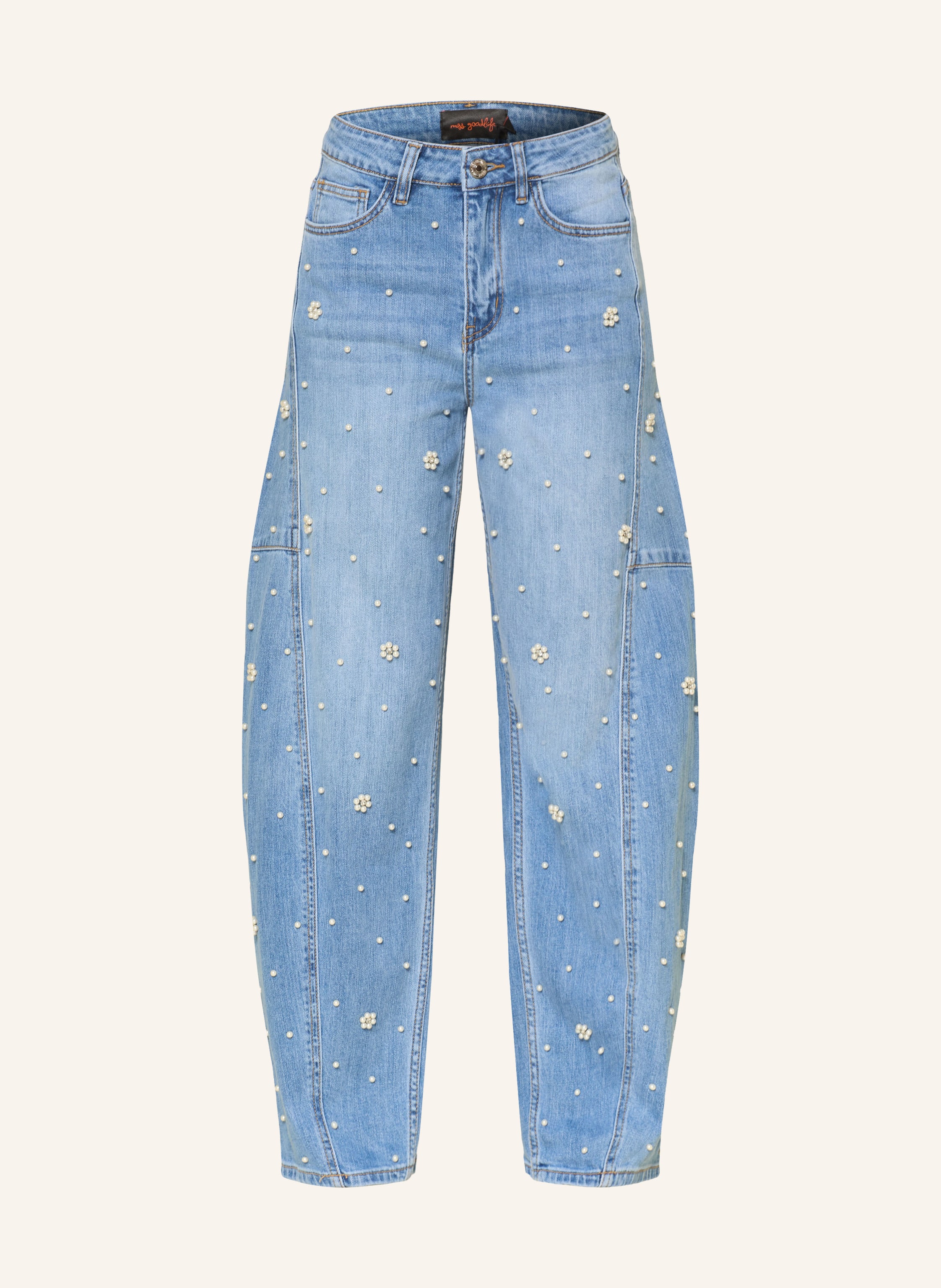 miss goodlife Barrel Jeans mit Schmuckperlen und Schmucksteinen