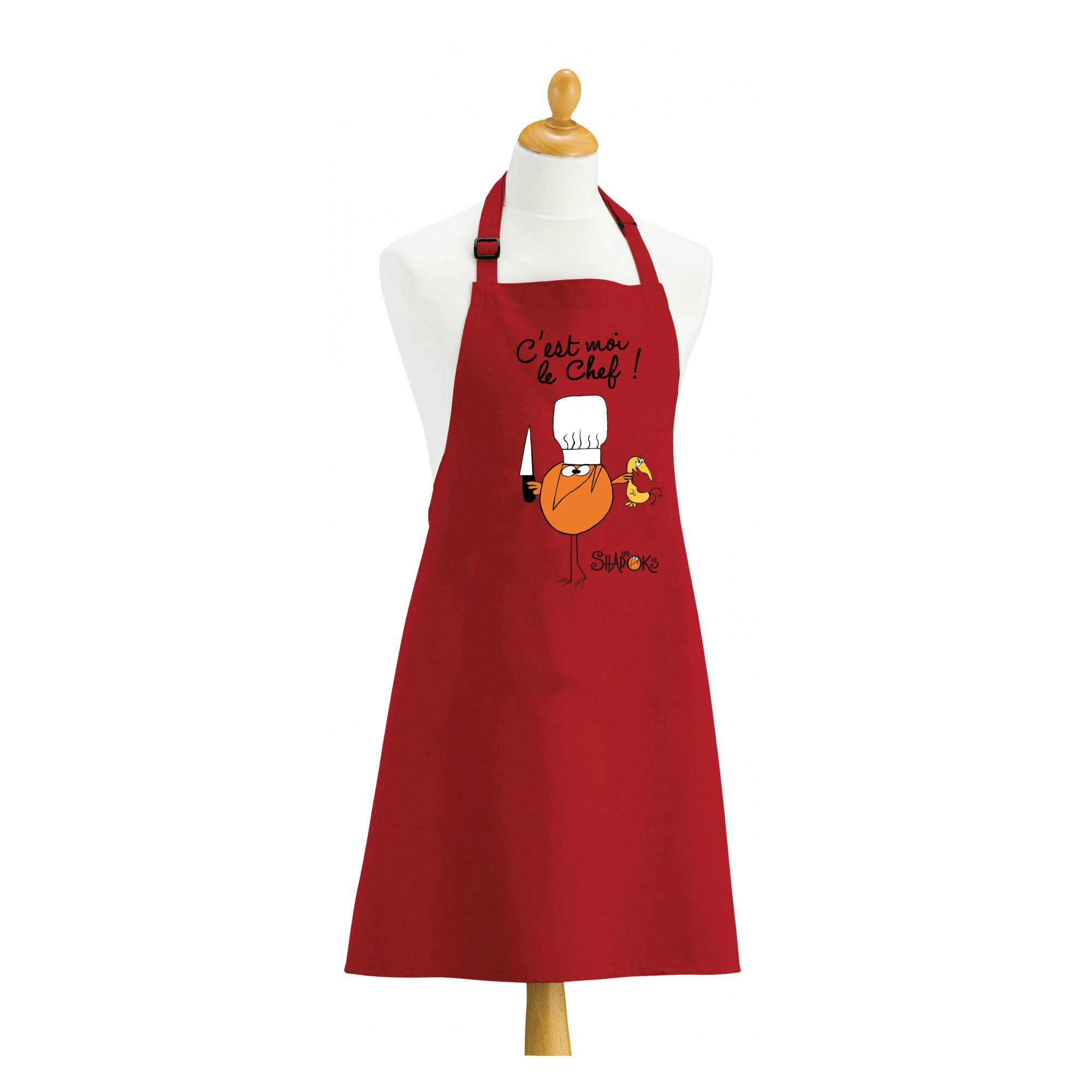 SHADOKS - Tablier de cuisine  c'est moi le chef en coton rouge 90 x 72