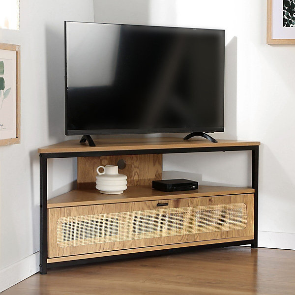 Meuble TV d'Angle 1 Porte avec Cannage Rotin L100 cm - JAYA