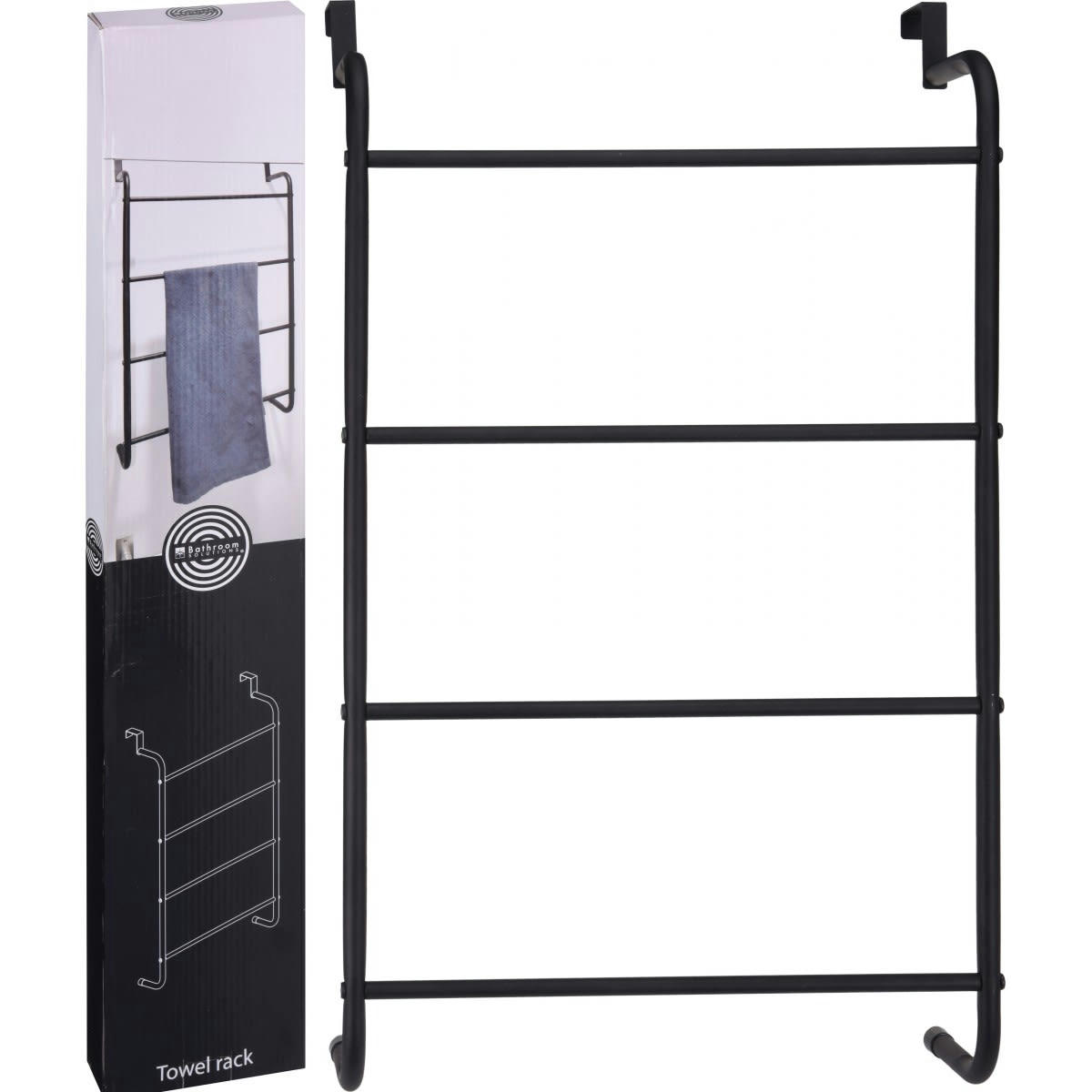 - Porte-serviettes de porte en métal noir 4 barres