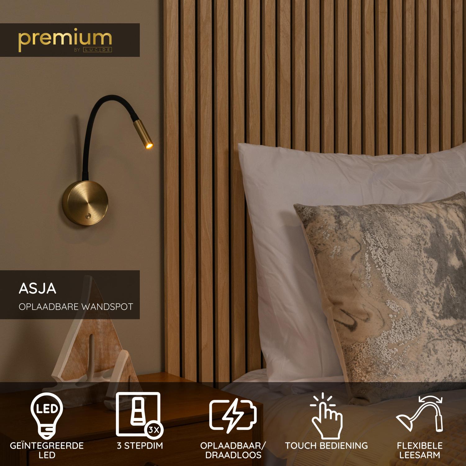 Lucide Premium ASJA Wandspot - Mat Goud   Messing